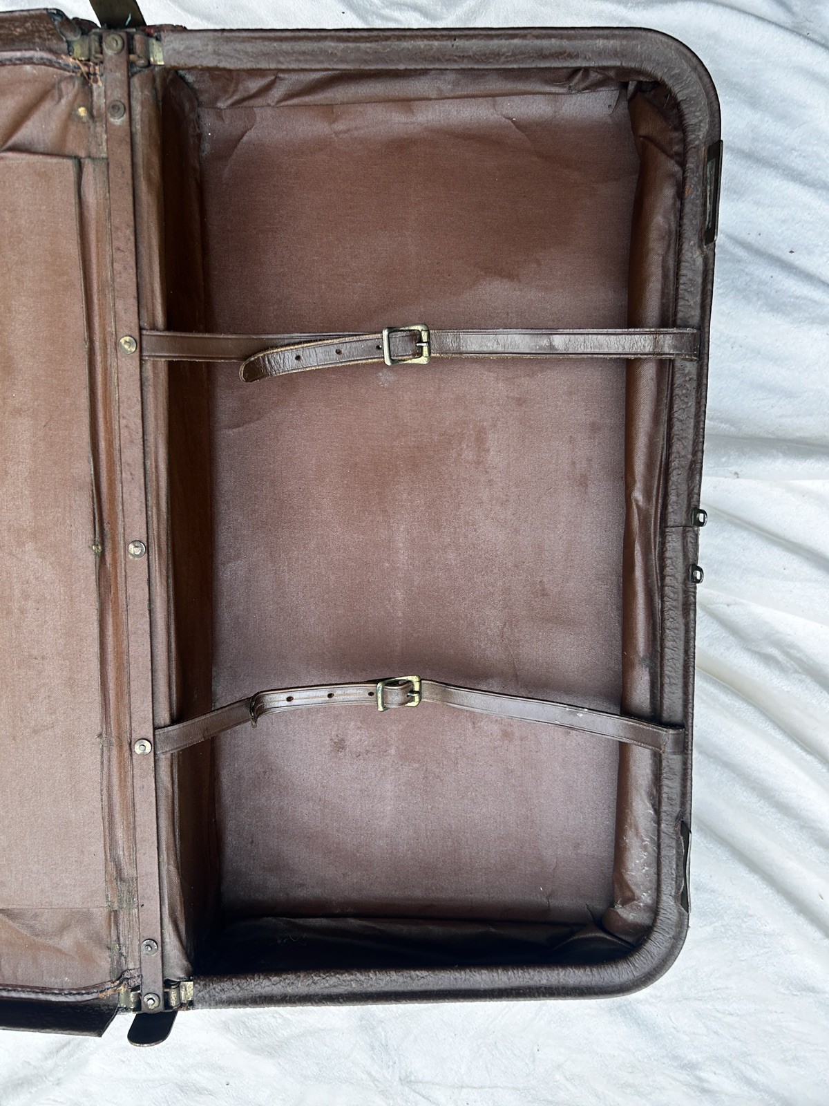 Vintage Dresser Top Grain Leather Pebbled Suitcase With Straps c. 1900s-1930s.