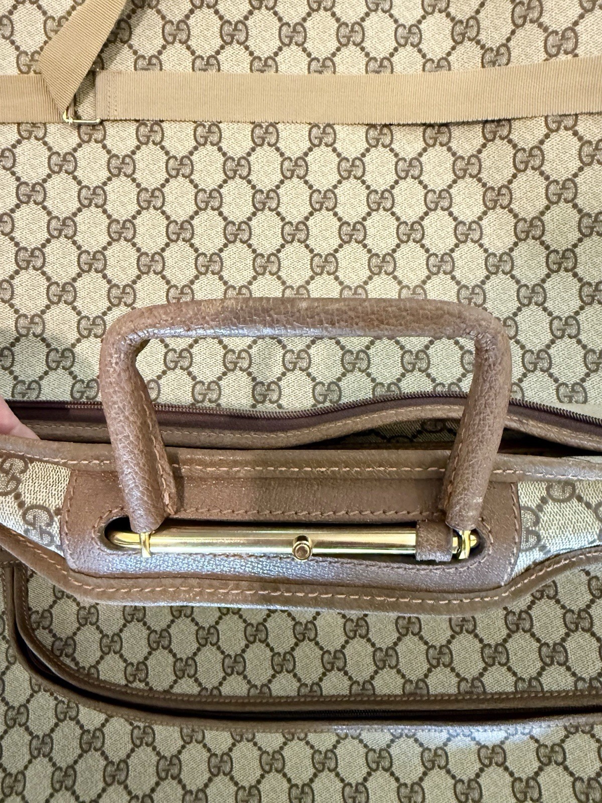 Authentic Vintage Gucci GG Monogram Garment Bag Travel Canvas Leather Italy