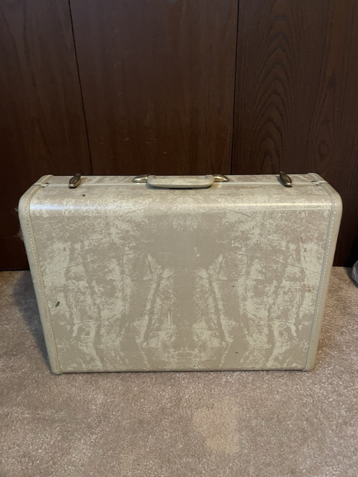Beige Marbled Samsonite 1950s Vintage Luggage Suitcase Duo