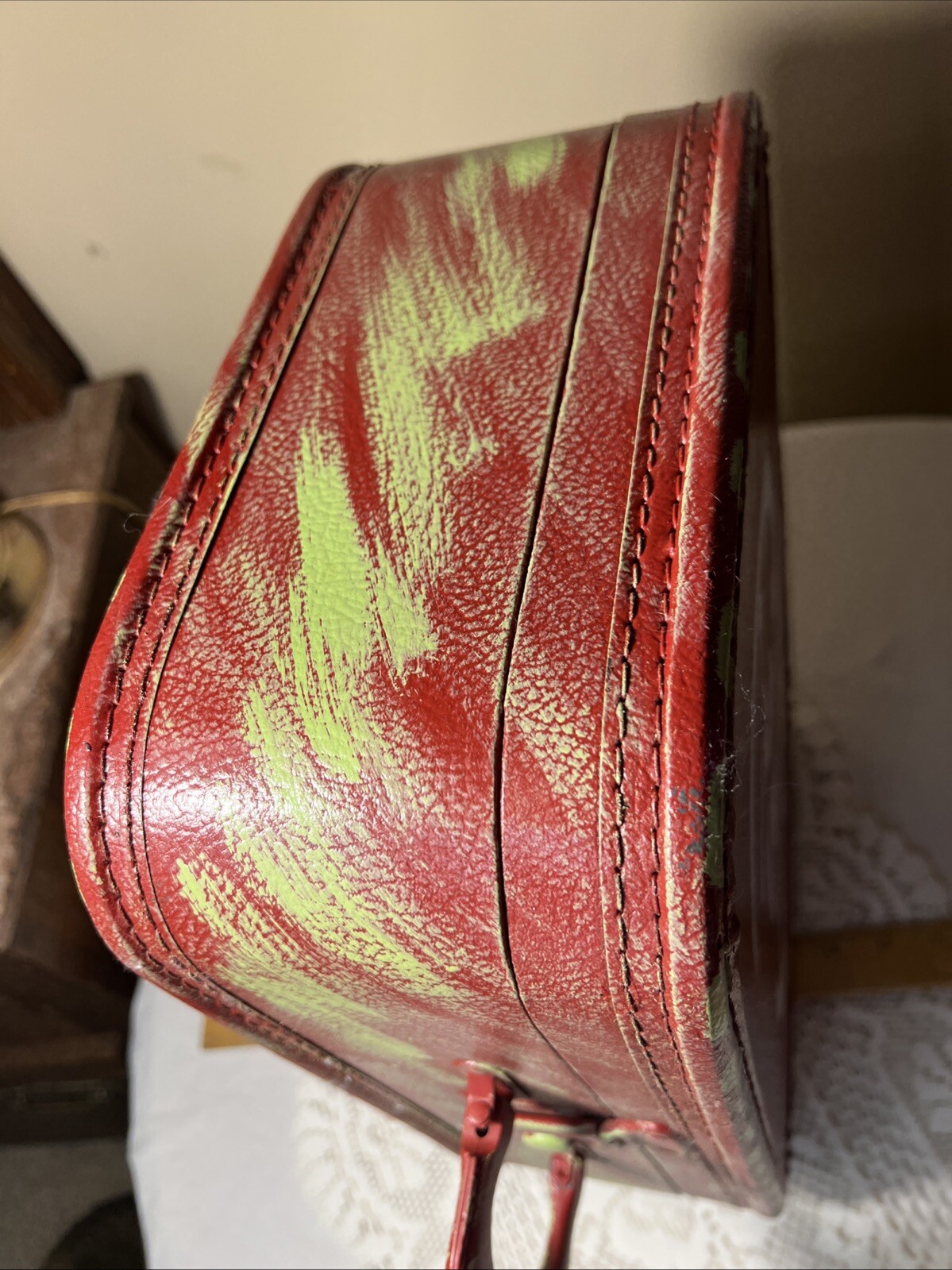Small Hardcase vintage mid-century suitcase Painted On Outside For Holiday. 1960