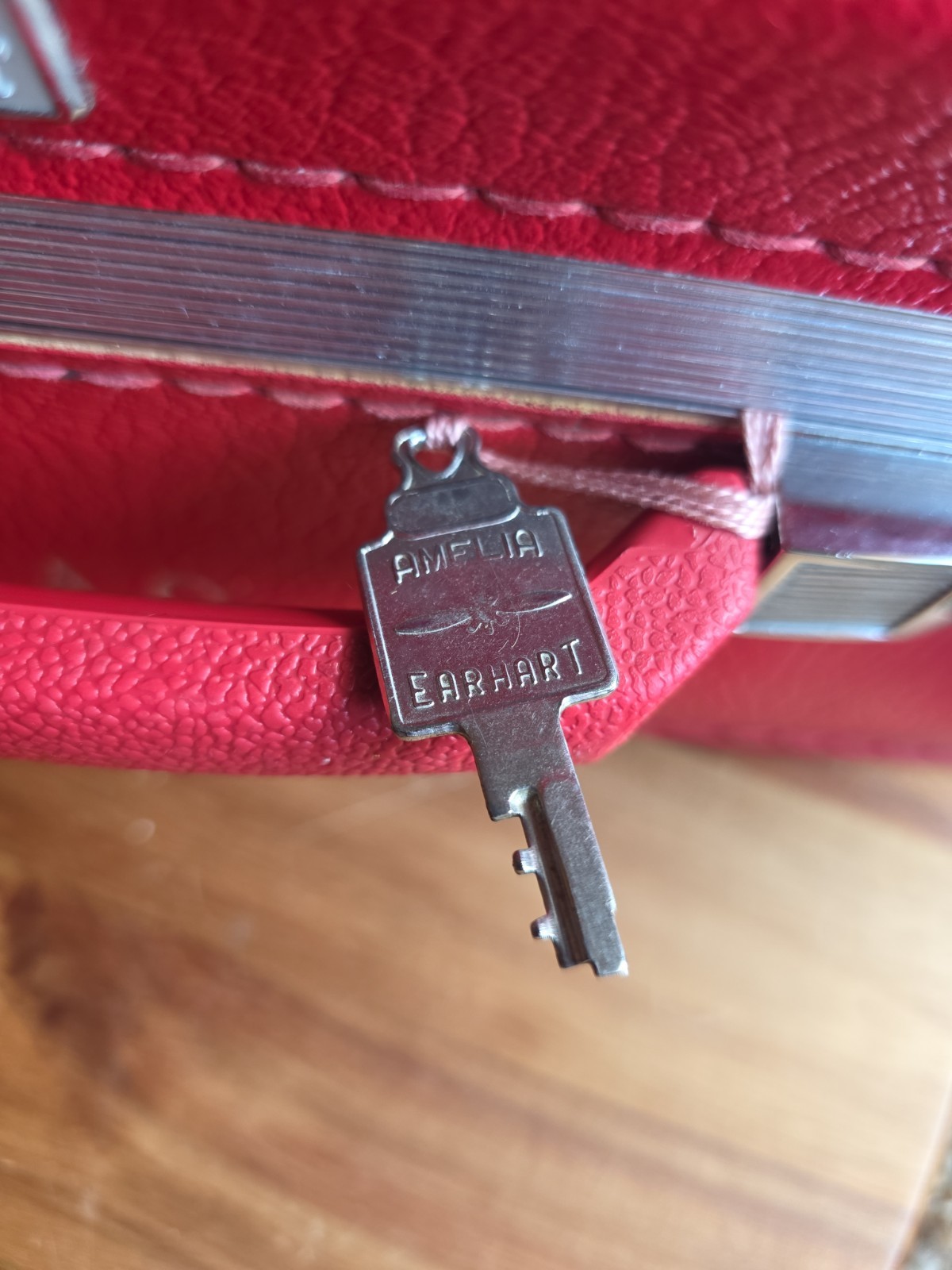 Vintage Mid Century AMELIA EARHART Red Suitcase / Luggage With Key 20”