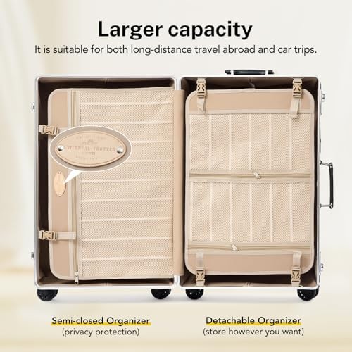 Vintage PU Leather Luggage Set, Retro Trunk Suitcase with Wide Aluminum Frame,