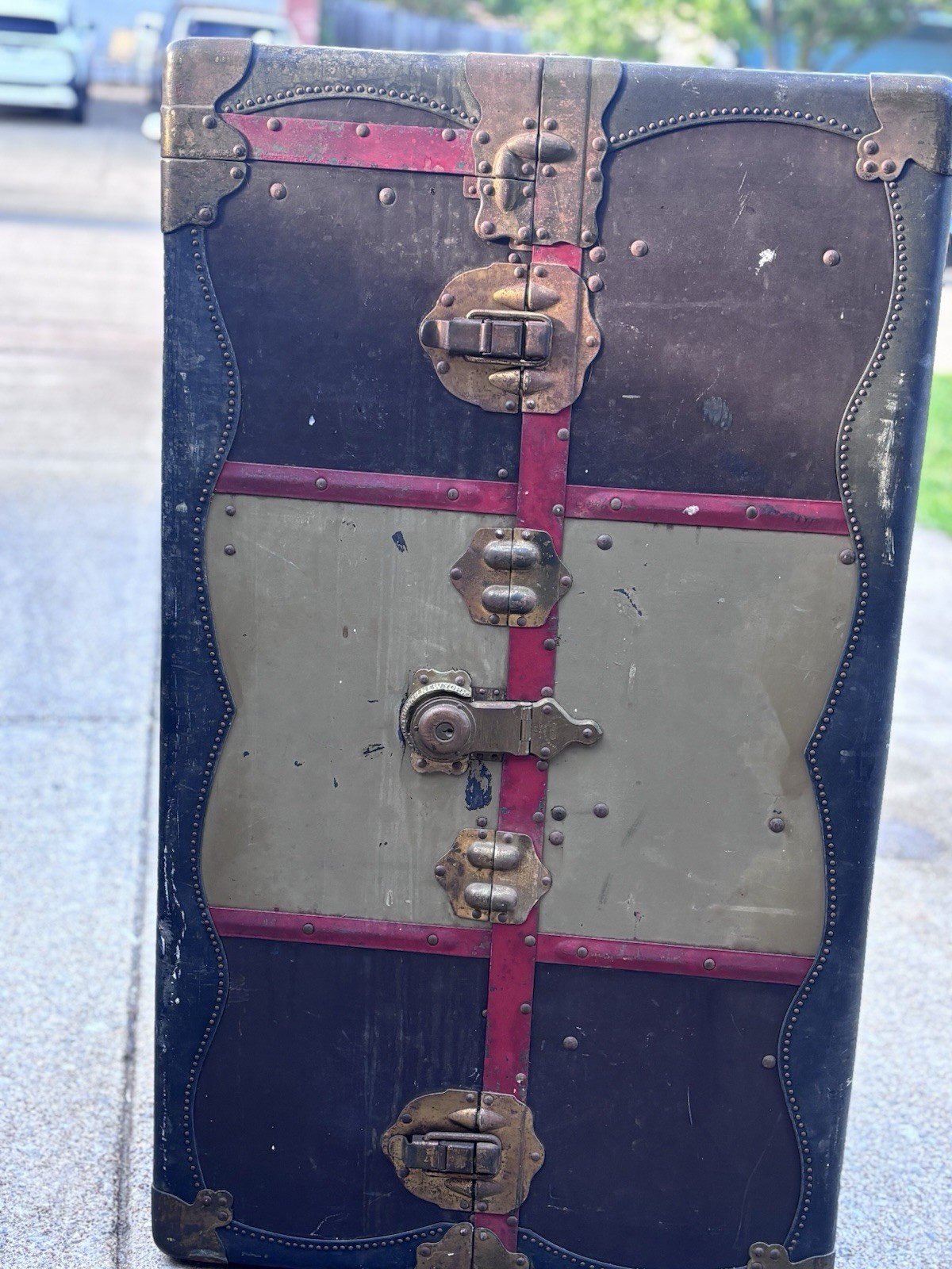 True Vintage 1920s Hard Leather Wardrobe Trunk w/ Drawers, Hangers Brown