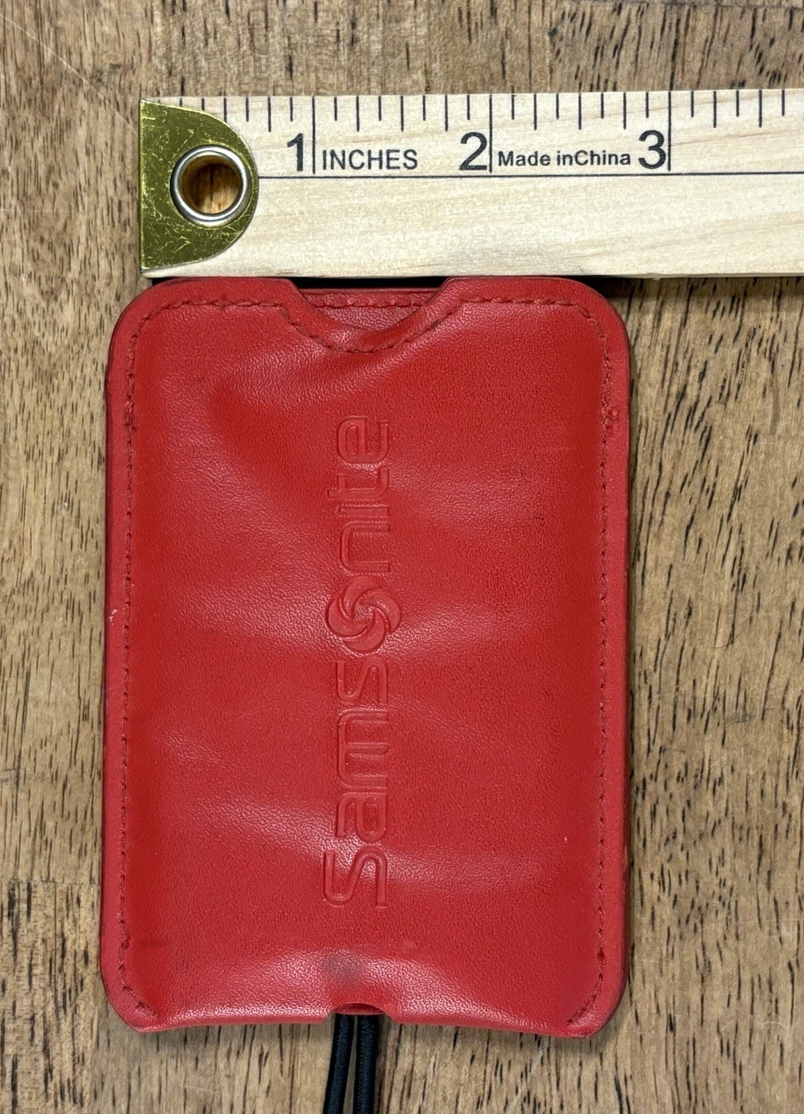 VTG Samsonite Luggage Tag Genuine Leather Red Hard To Find Money Vacation Travel