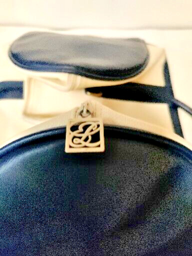 RARE Estee Lauder Luggage Hand Bag Navy Blue And Cream Good Condition Vtg