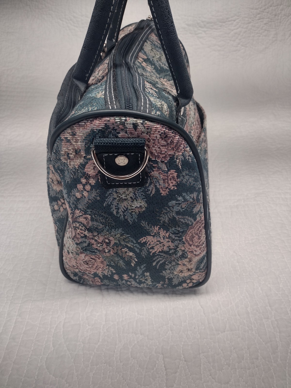 Vintage Atlantic Luggage Floral Tapestry Carry On Travel Bag Green Pink Roses