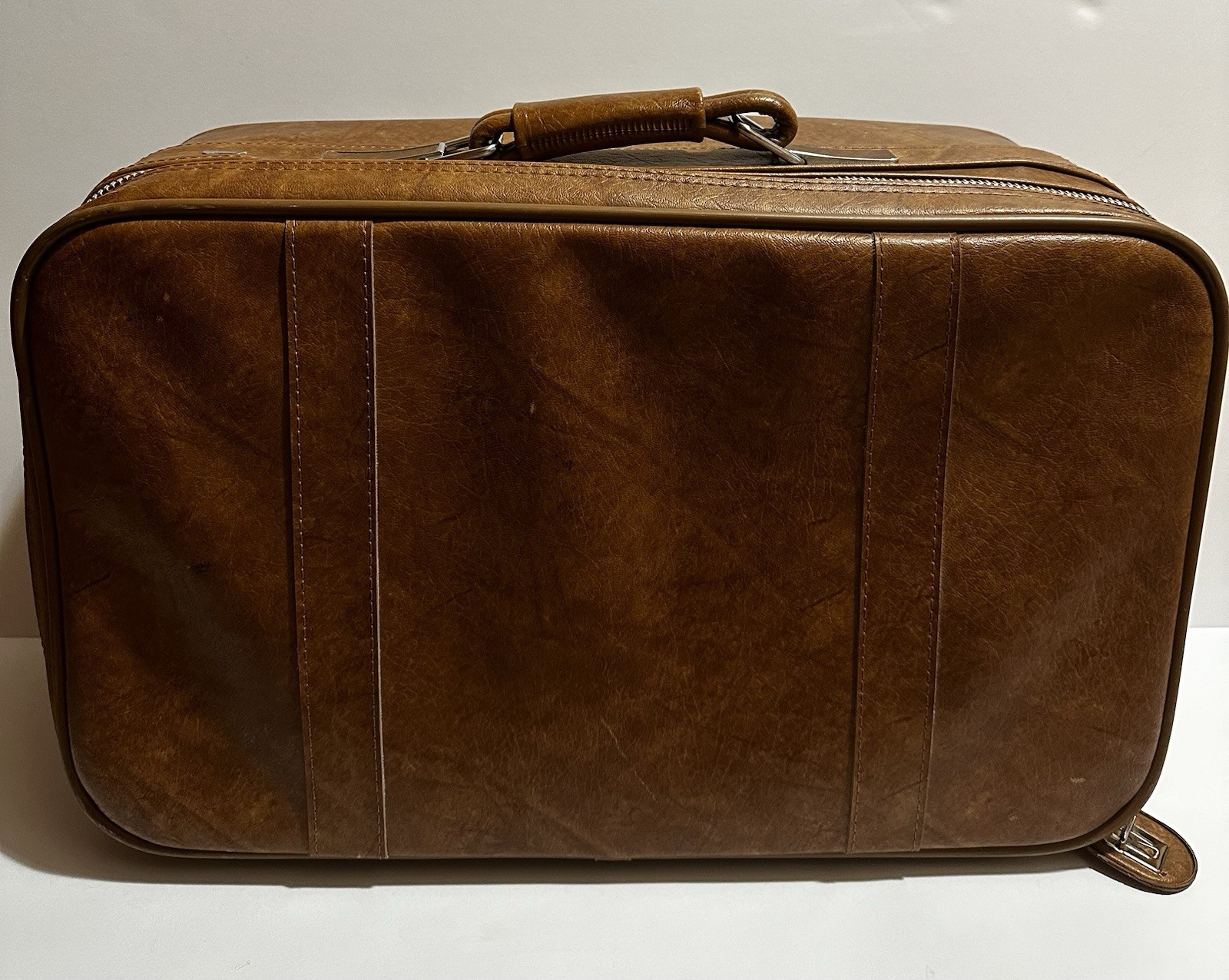 American Tourister Hard Faux Leather Brown Suitcase Locking Vintage 1970s
