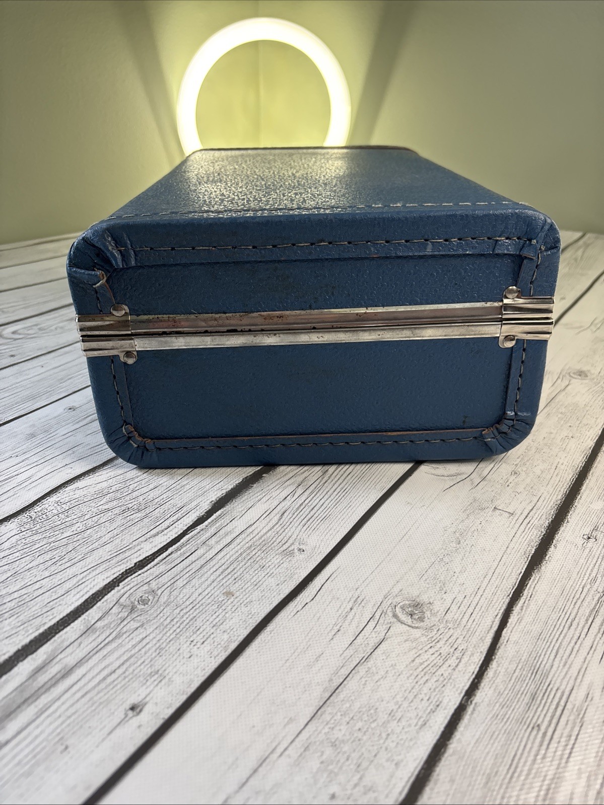 Vintage 1960-70s Blue Hardshell Vanity/Train Case w/Unique Map-Lined Interior.
