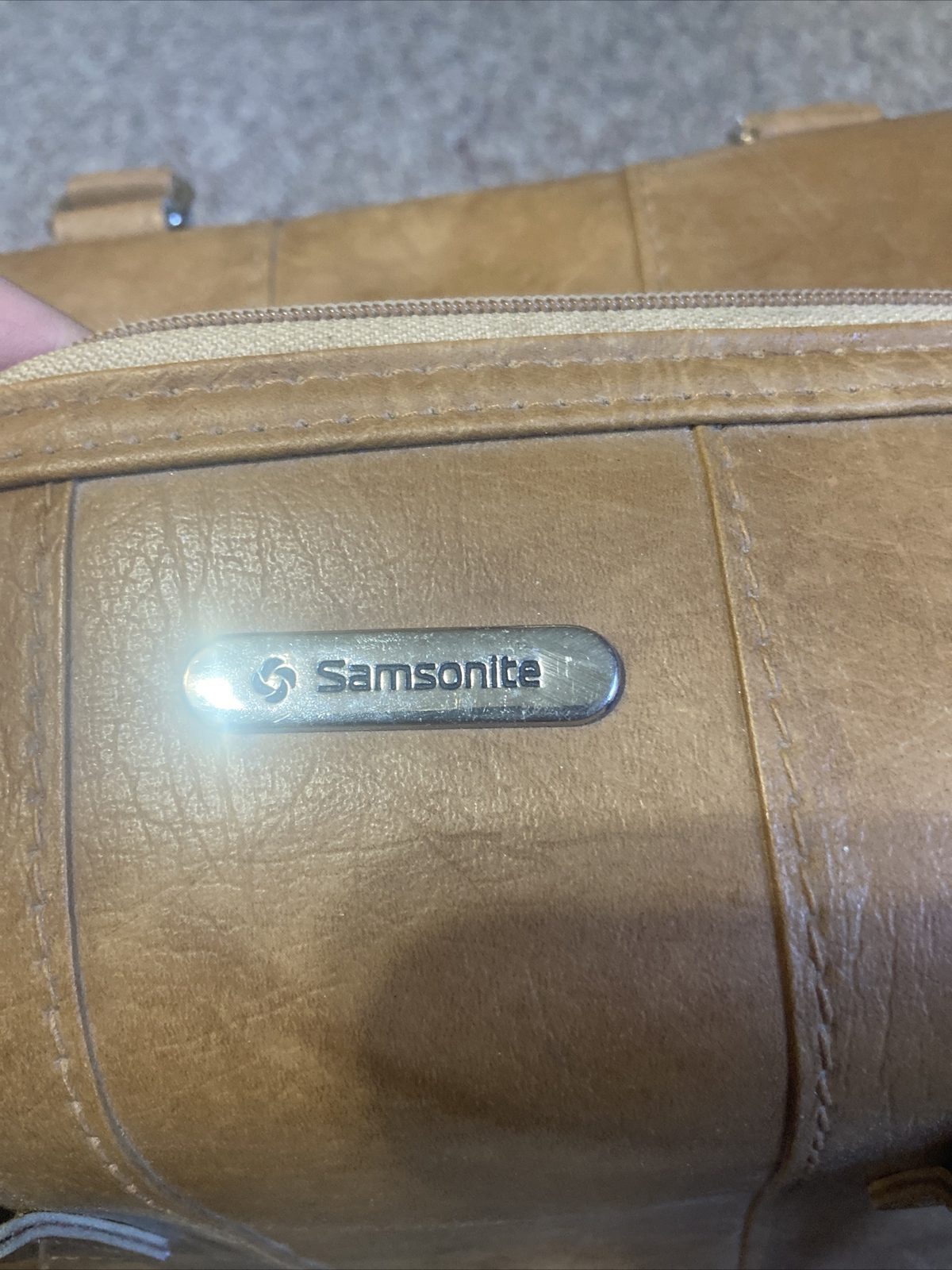 VTG Samsonite Bag Tote Carry-on Leather Brown Strap Zipper Business Aviation