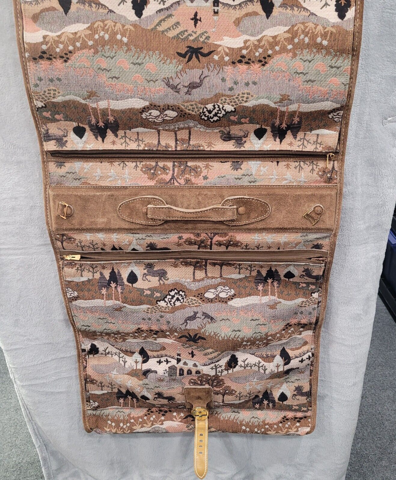 Vintage Garment Bag Embroidered Tapestry Woodsland Animals Scenes