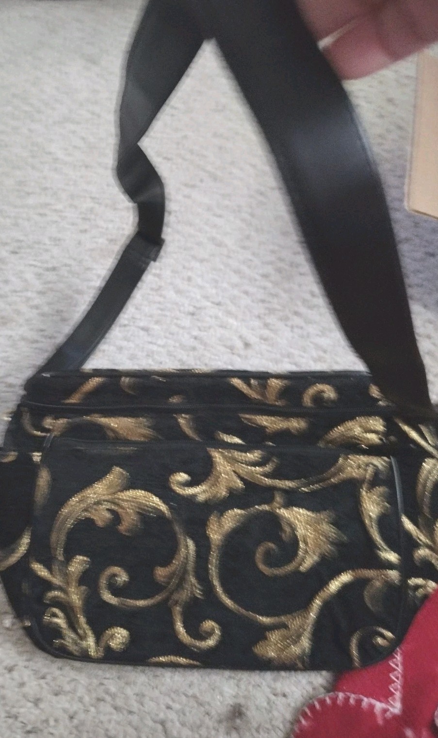 Golden Scrolls Train Case Black With Gold Embroidery