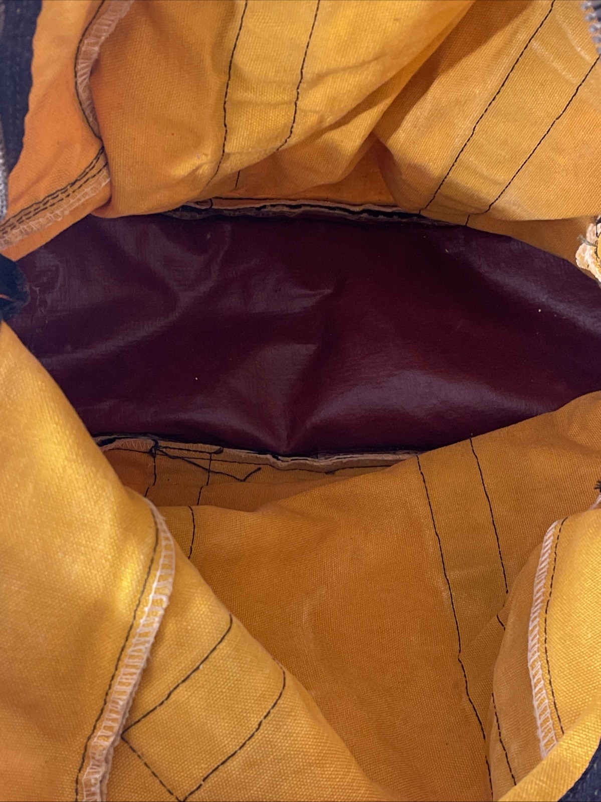 Vintage distressed gold yellow Boyt Iowa zip Canvas bag Trashed