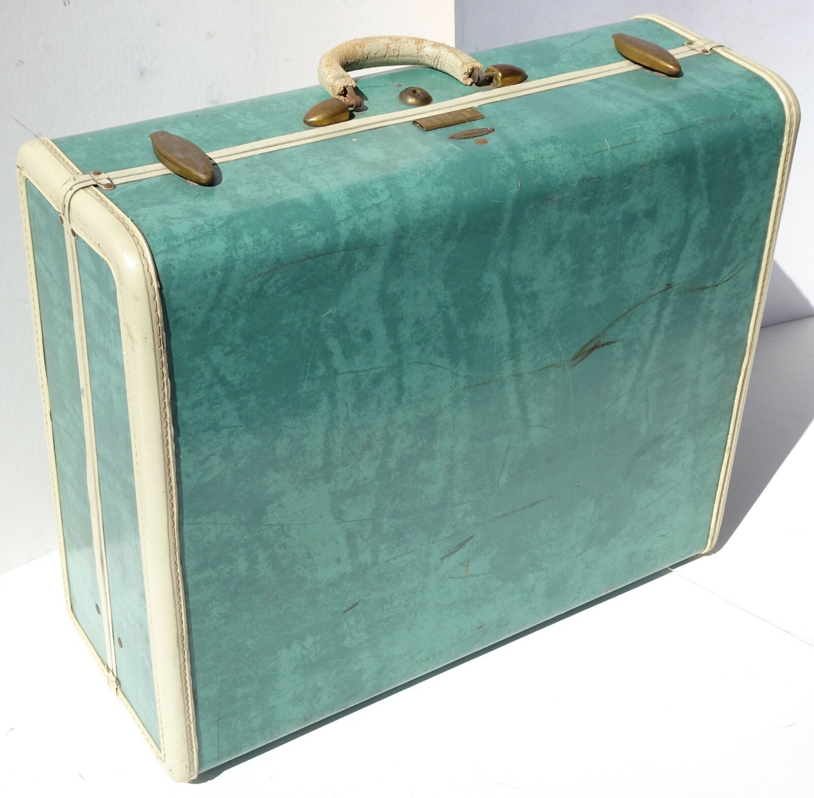 Vintage Samsonite 21″ Suitcase Bermuda Green Marbled Schwayder Luggage WITH KEY