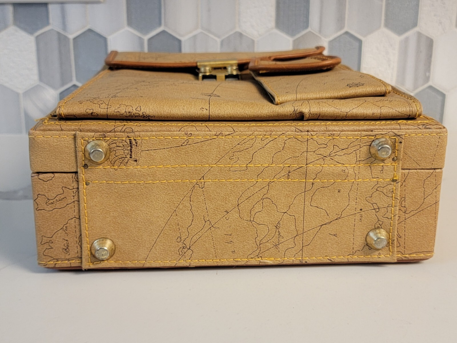 Vintage Briefcase Attache Map Pattern Perfect for Tablets or Art Supplies