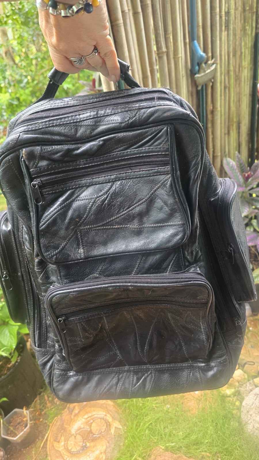 Vintage Patchwork Leather Rolling Backpack Luggage Bag Carryon
