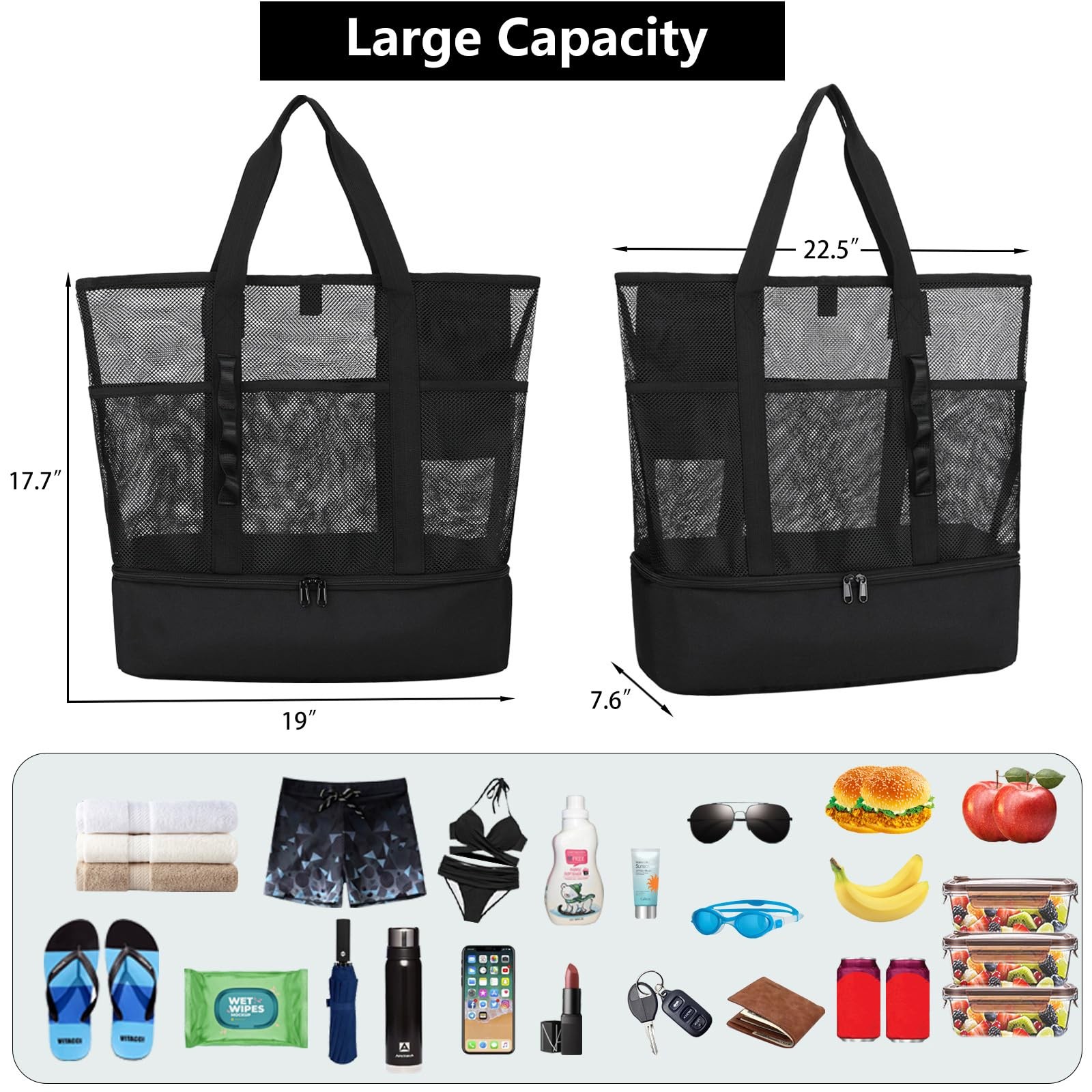 Uylia Beach Bag Coolermesh Beach Bags For Women Sandproof For Pool And Swimming