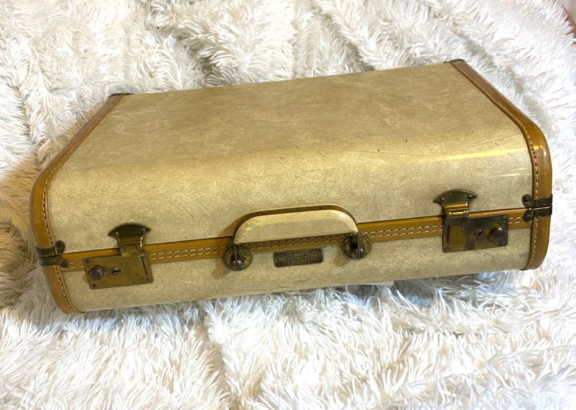VINTAGE JC Penney Towncraft Tan Brown Hard Shell Suitcase 13″x18″ Travel Luggage