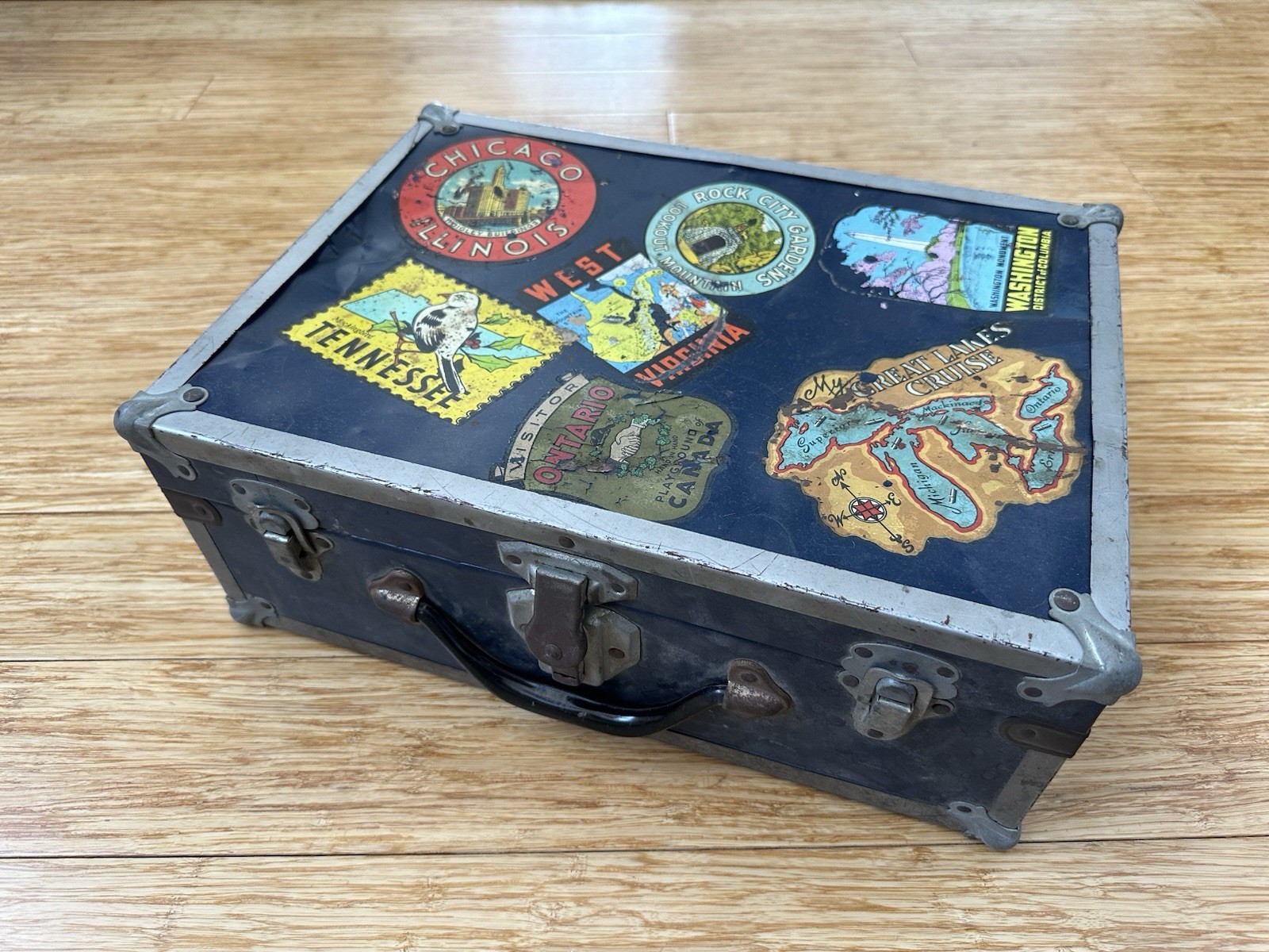 Vintage Travel Sticker Suitcase Train Case 25 Decals Chicago Canada Mid Century