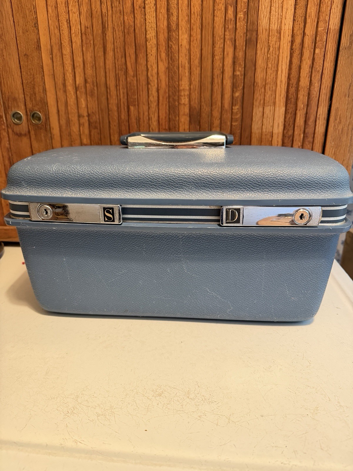 Vtg Blue Samsonite Saturn Hard Train Carry On Case With Tray