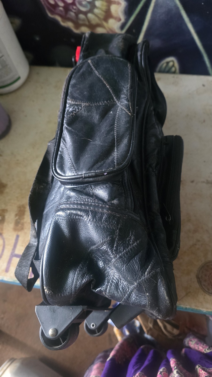 Vintage Patchwork Leather Rolling Backpack Luggage Bag Carryon