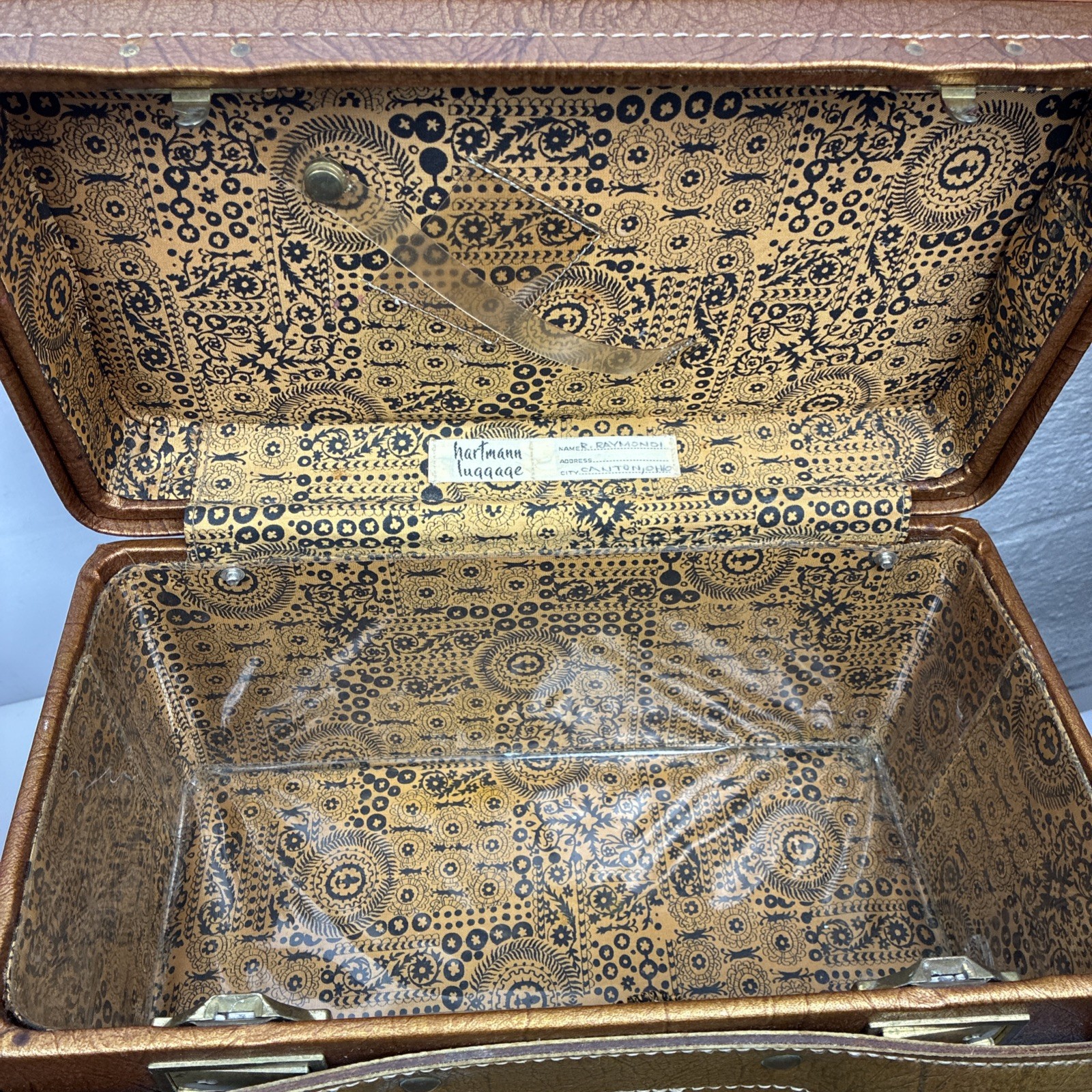 Vintage Hartmann Leather Luggage Tan Suitcase And Cosmetic Box Paisley Lining