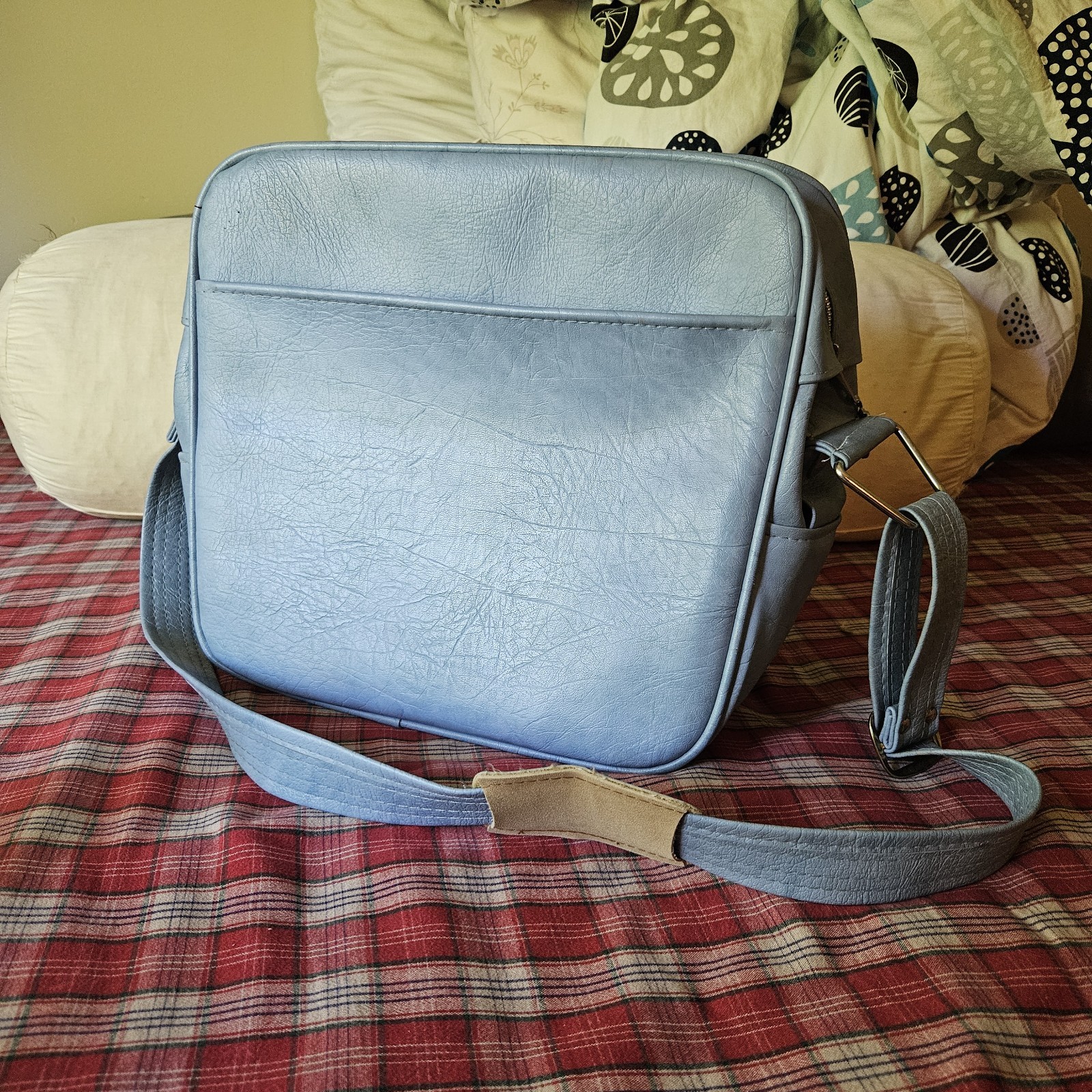 Vintage 70s Samsonite Profile Faux Leather Light Blue Carry-on Shoulder Bag