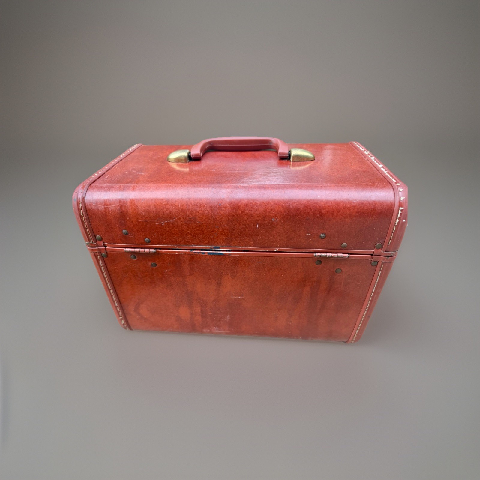 Vintage 4612 Samsonite Shwayder Leather Luggage Train Case Camel Brown NO key