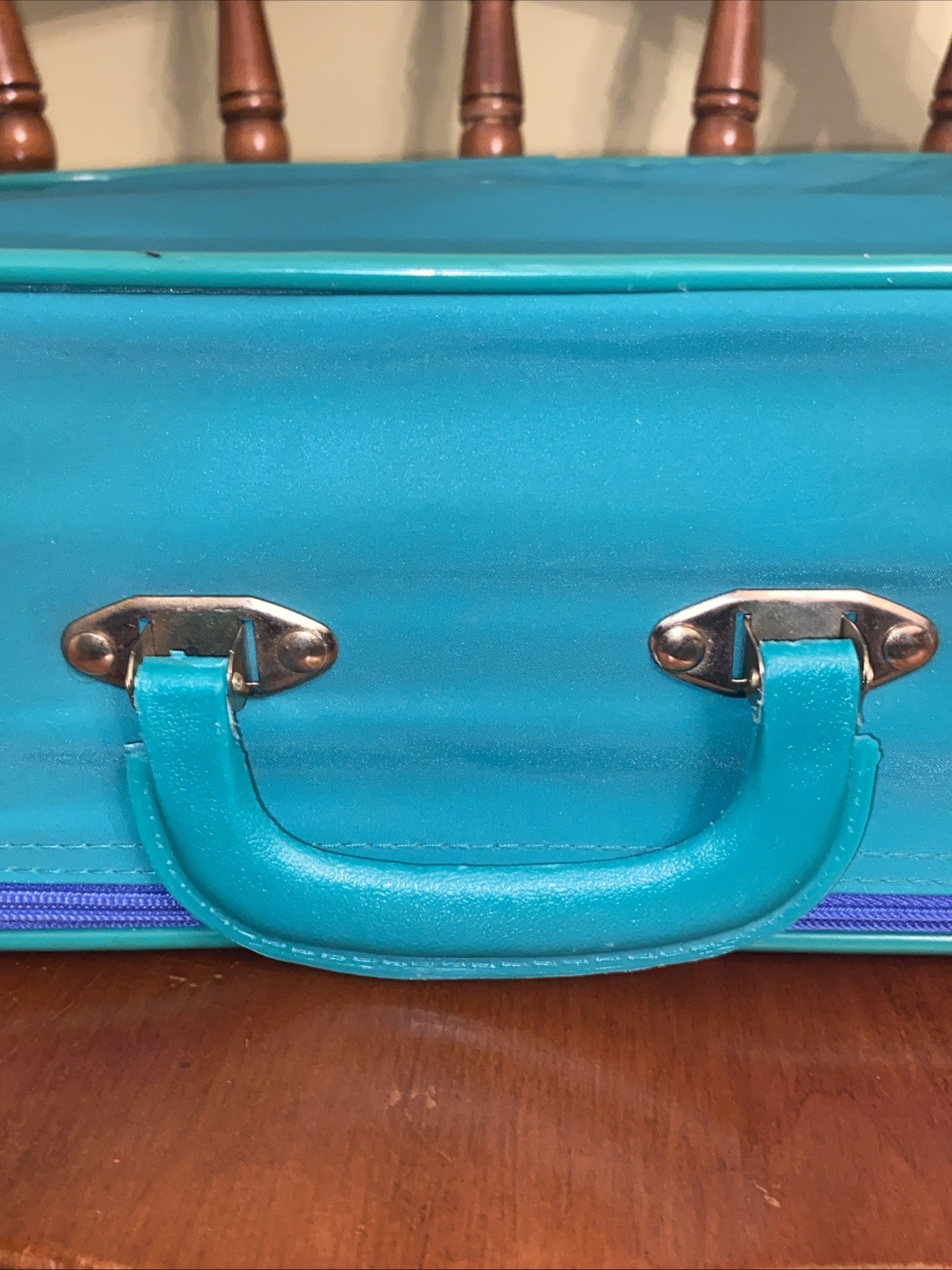 Vintage GOING TO GRANDMA’S Green 1980s Childs Vinyl Suitcase With Orig Lock+Key