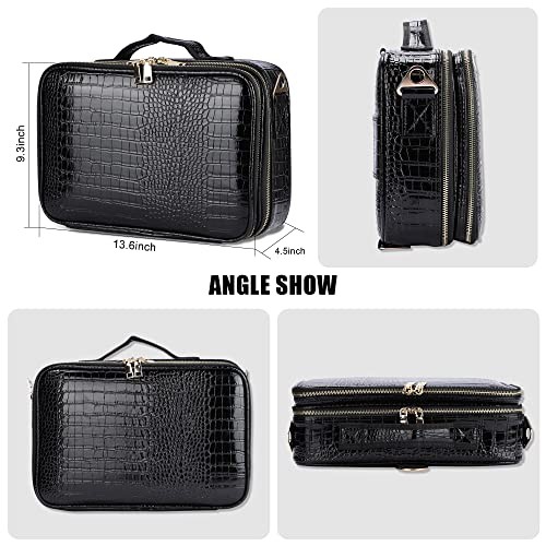 Travel Makeup Train Case,Large Capacity Cosmetic Bags for Medium Glossy Black
