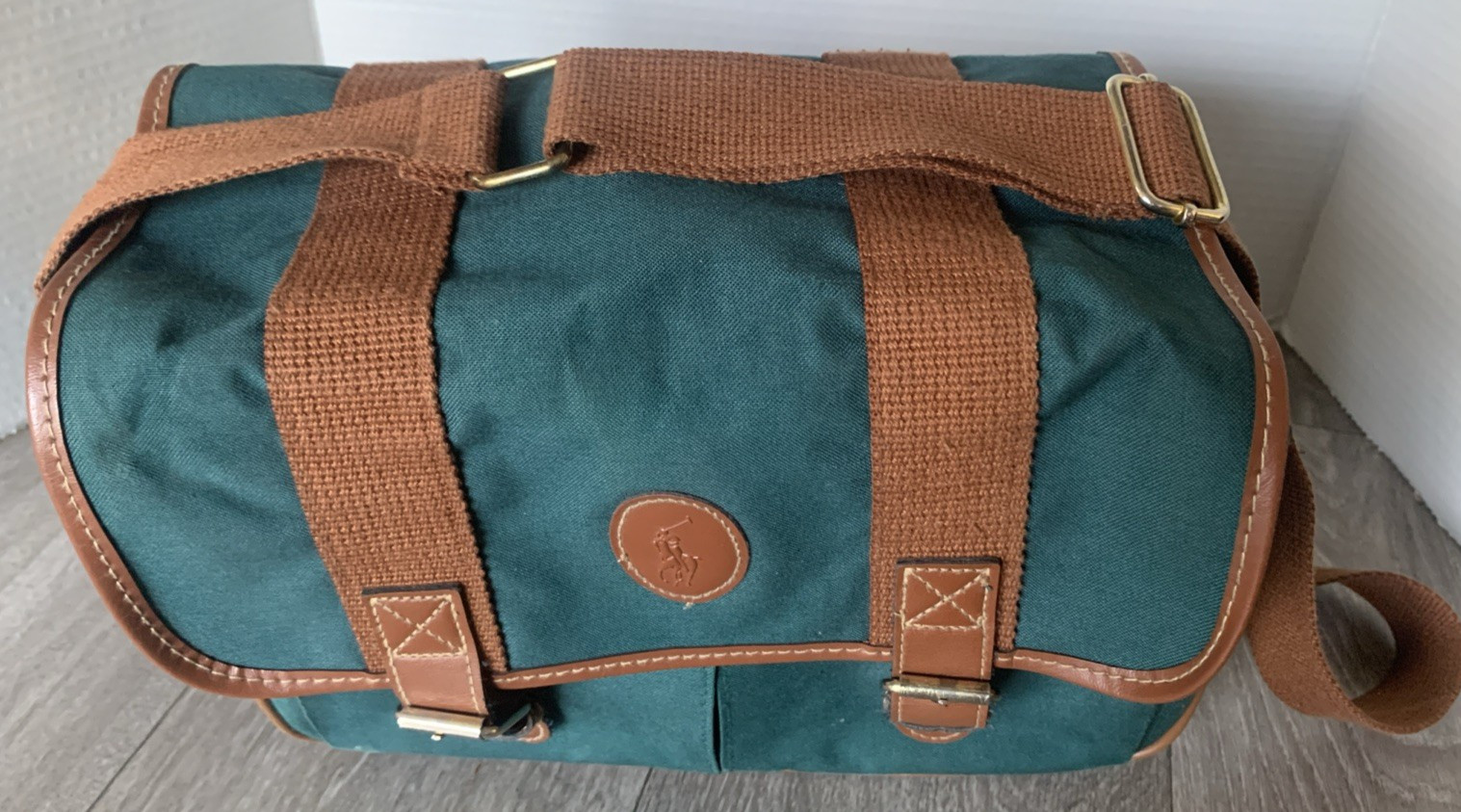 Ralph Lauren Polo Lightweight Green Canvas Shoulder Tote Carry On Bag- Cracking