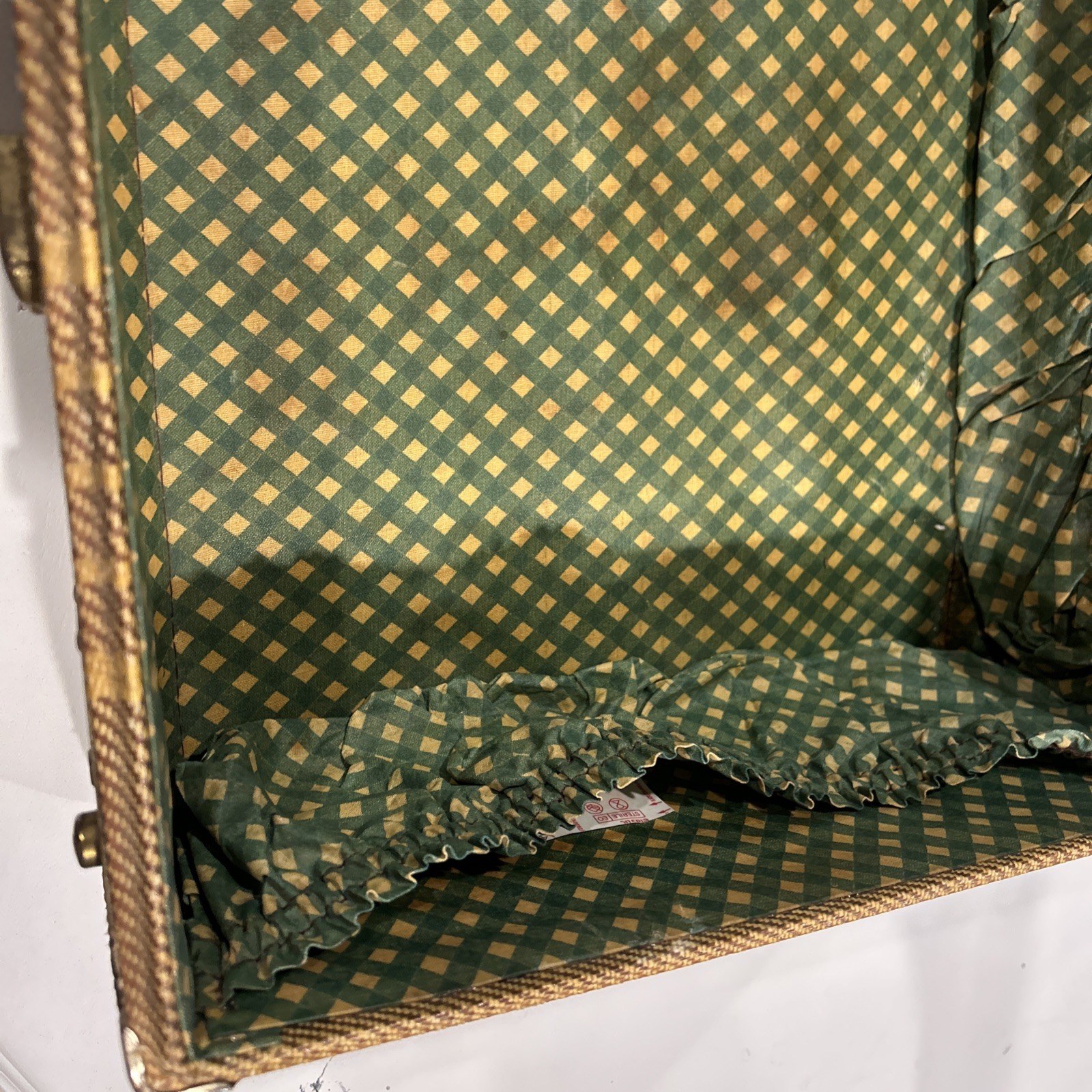 Vintage 1940’s Tweed Case Travel Trunk Suitcase Luggage Train Case Décor Striped