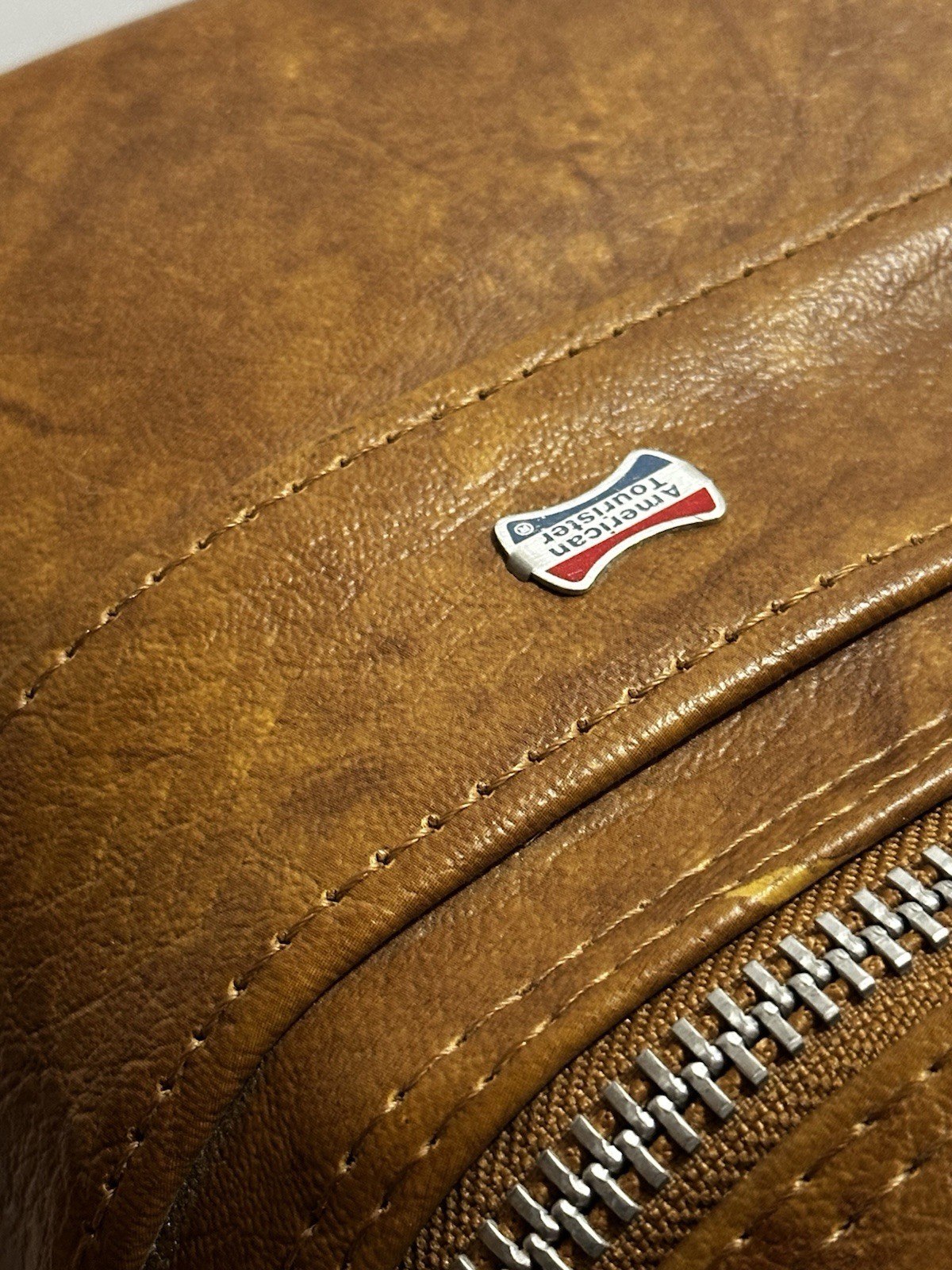 American Tourister Hard Faux Leather Brown Suitcase Locking Vintage 1970s