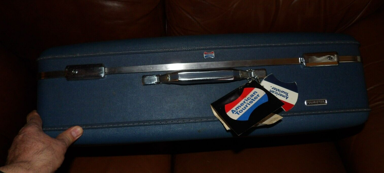 VTG 1970’s American Tourister Hard Luggage Suitcase Blue NIB 1027 Pullman Large