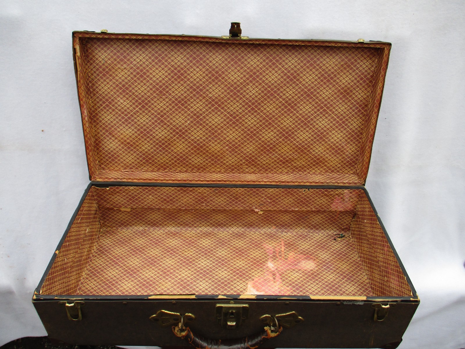 Brown Vintage Fiberboard Suitcase 23x12x6 Free Shipping