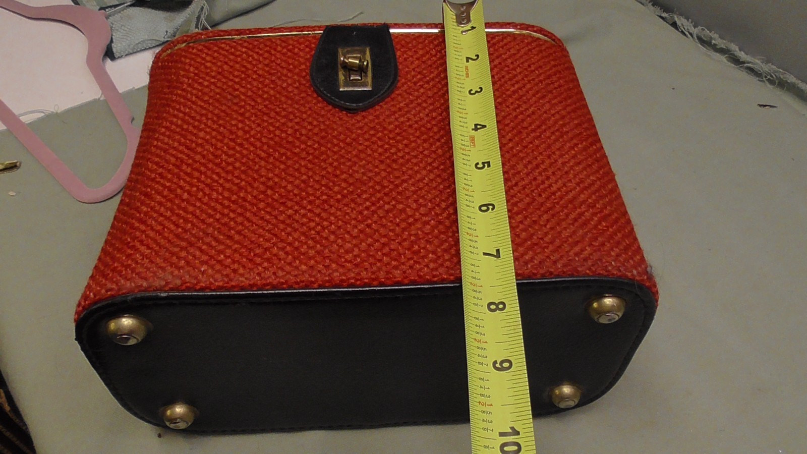 Vintage 60s Red Tweed Train Case Cosmetic Mirror READ Mod Top Handle