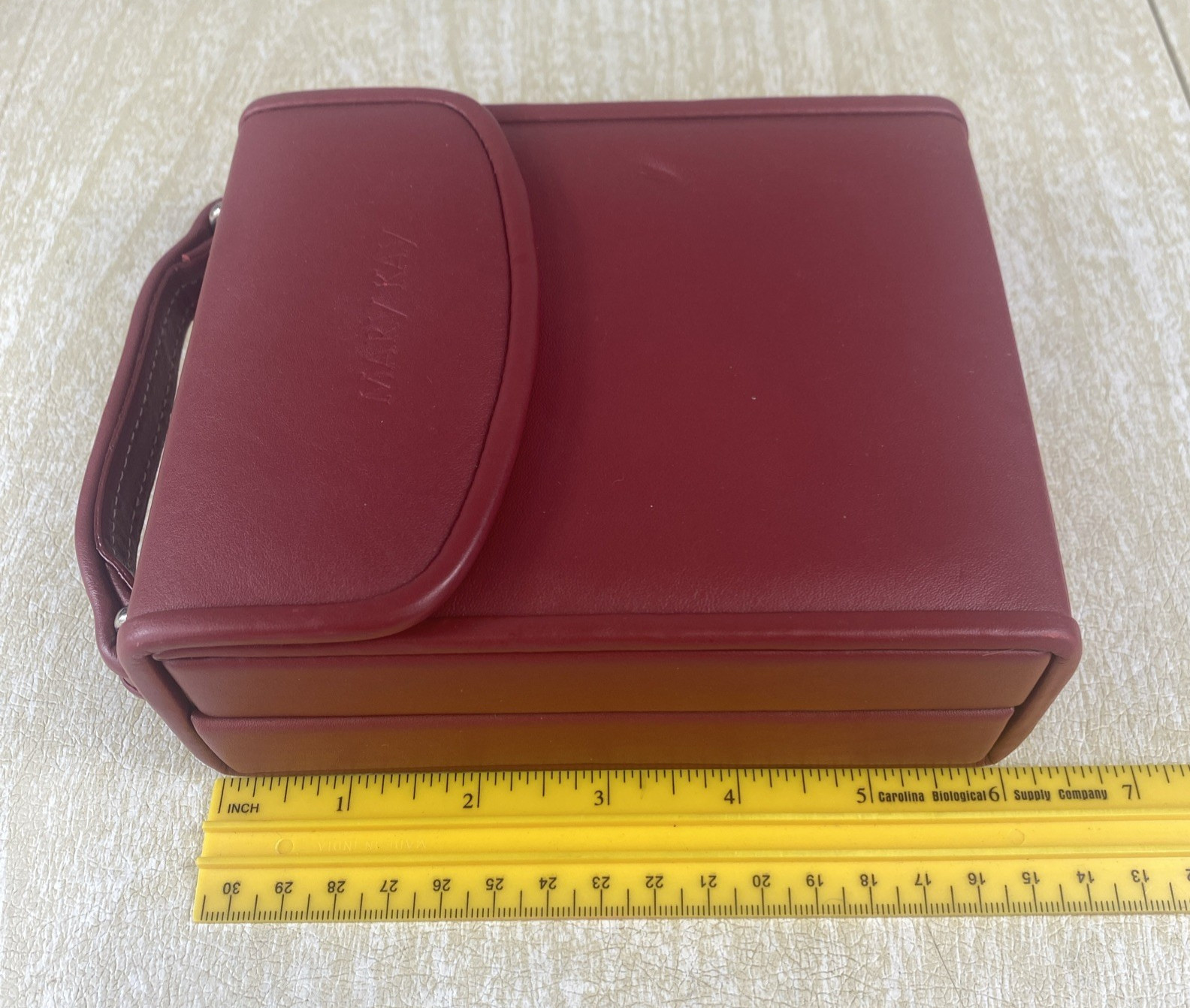 Mary Kay Red Leather Jewelry Travel Case Vintage RARE Mirror & Handle