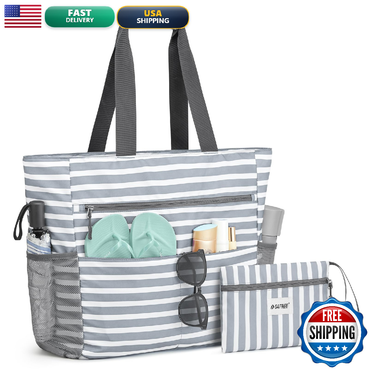 G4Free Beach Bag Waterproof Sandproof Beach Tote Bag Large Capacity Foldable