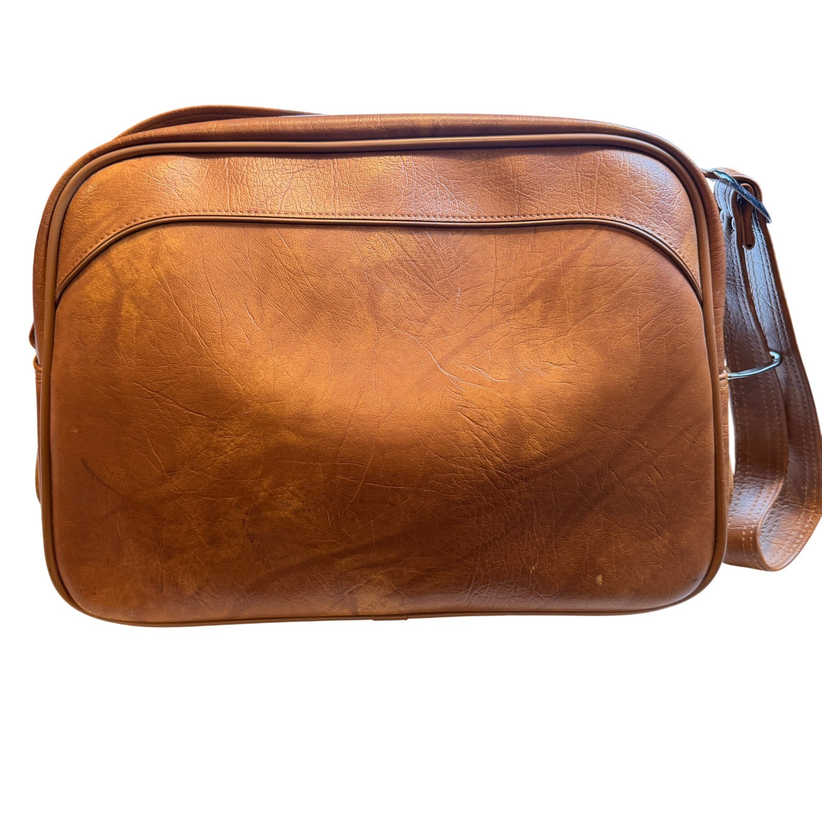 American Tourister Vintage CarryOn Suitcase Bag Brown Faux Leather Retro Travel