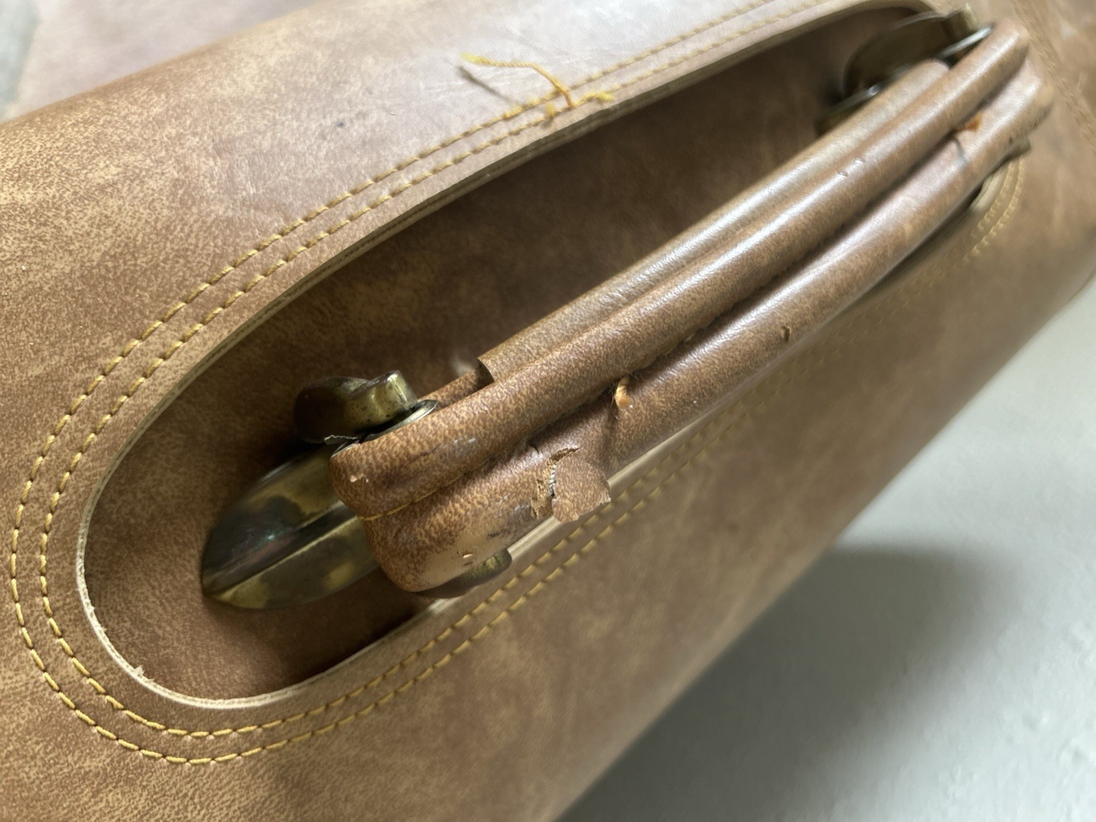Vintage Luggage 1970s Soft Shell Suitcase W/Tan Vinyl Exterior And Fabric Stripe