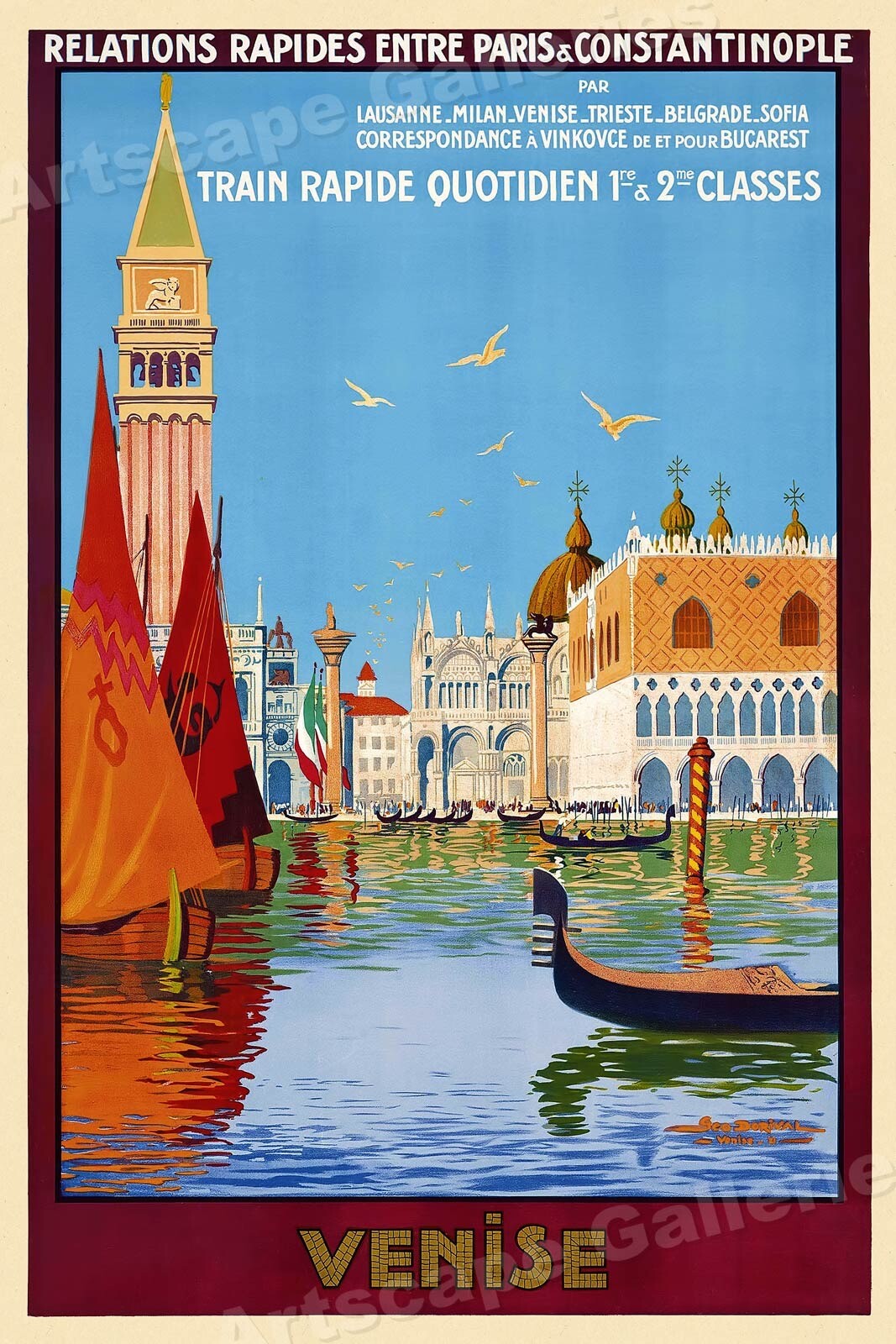 1920s Venice Italy Vintage Style Italian Travel Poster – 16×24