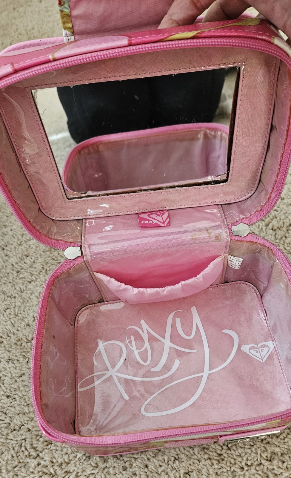 Vintage Roxy Train Case Luggage Makeup Bag Travel Tropical Print Pink
