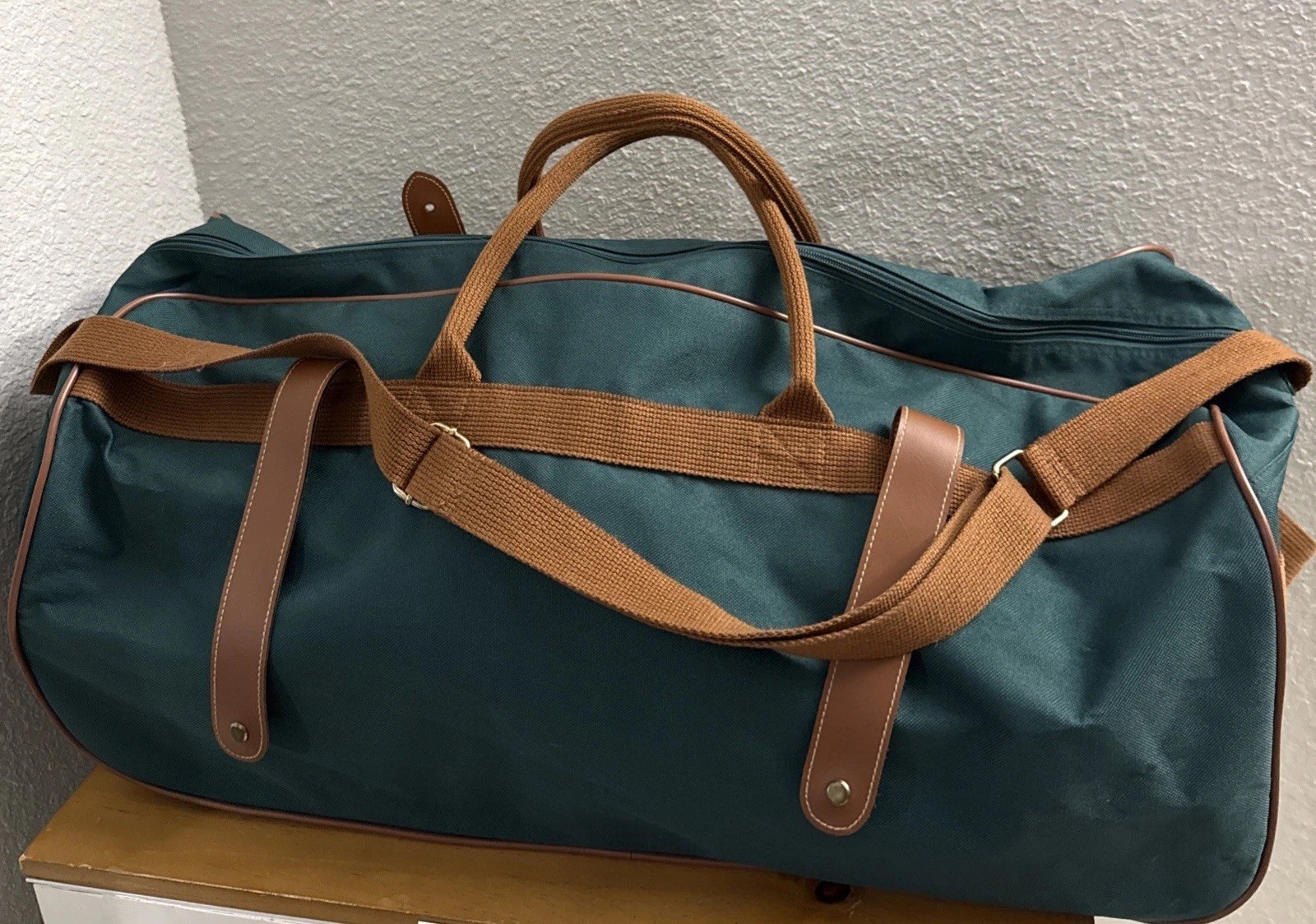 Vintage Ralph Lauren Polo Green Canvas Travel Bag Large Rolling Duffle 25x12x12