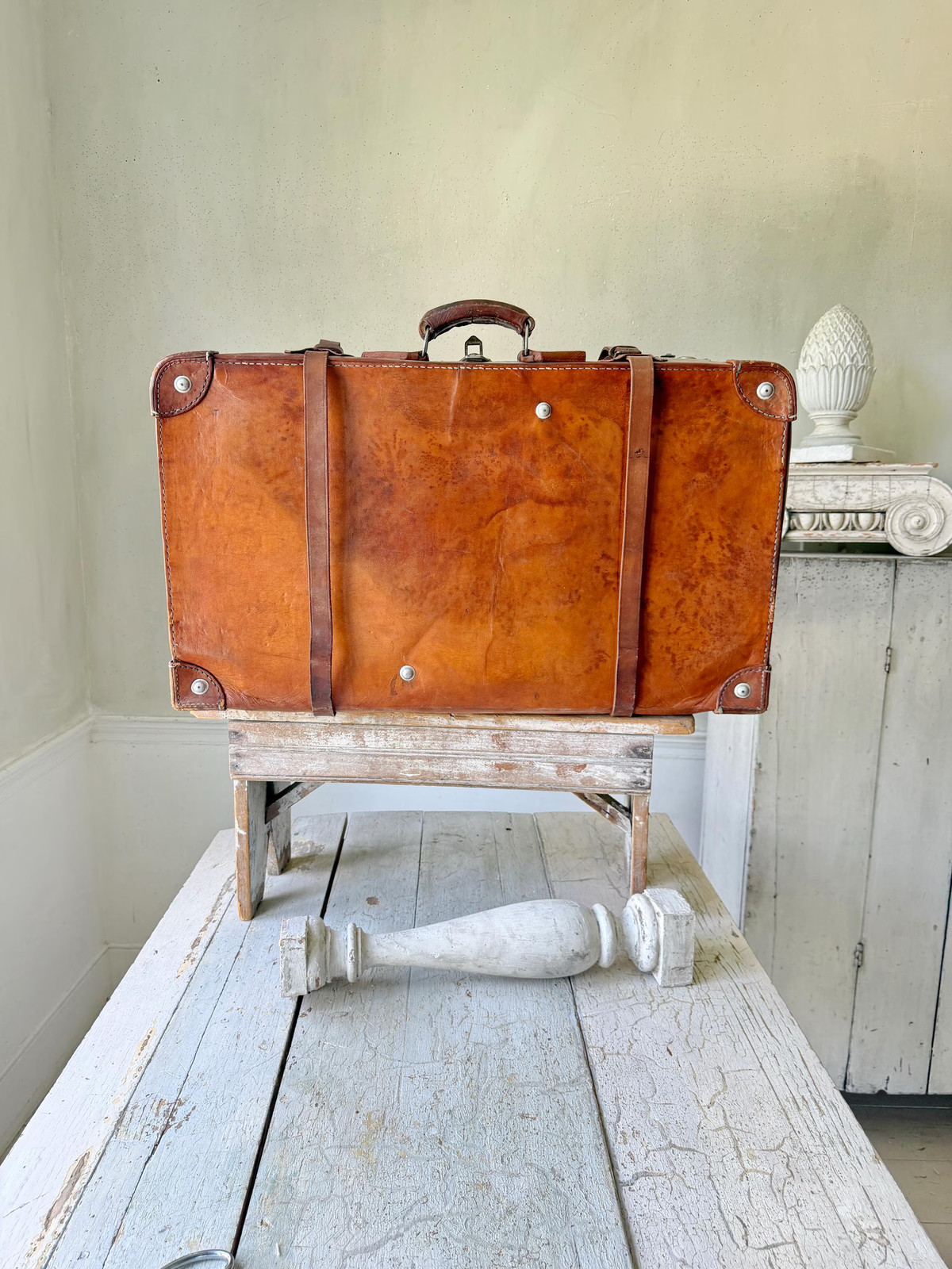 RARE Vintage French Leather Suitcase General Jacques Humbert Luggage WWII Milit