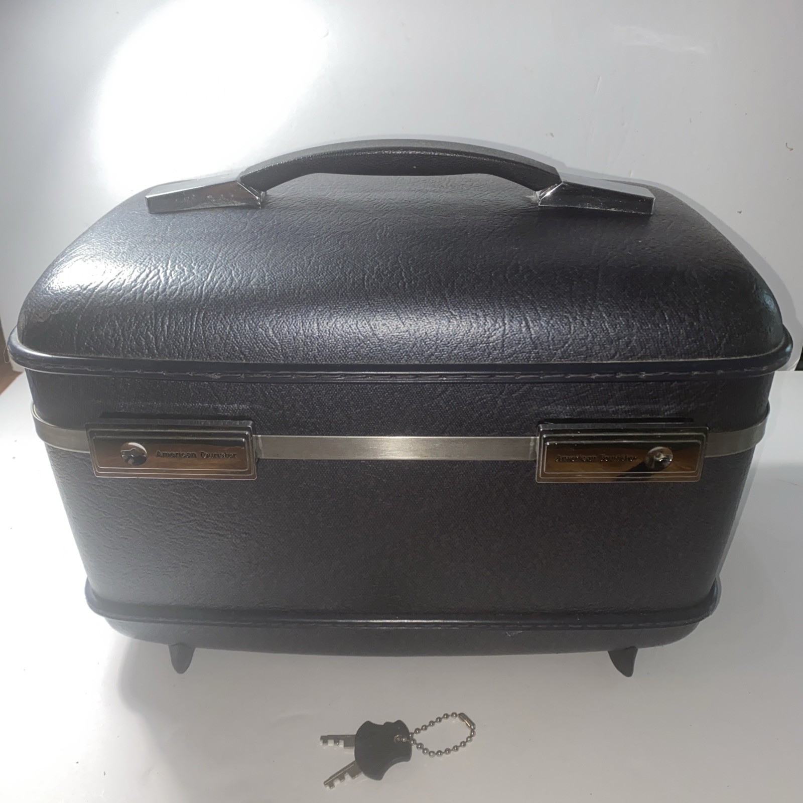 Vintage American Tourister Slate Blue Hardshell Makeup Train Luggage Case w/KEYS
