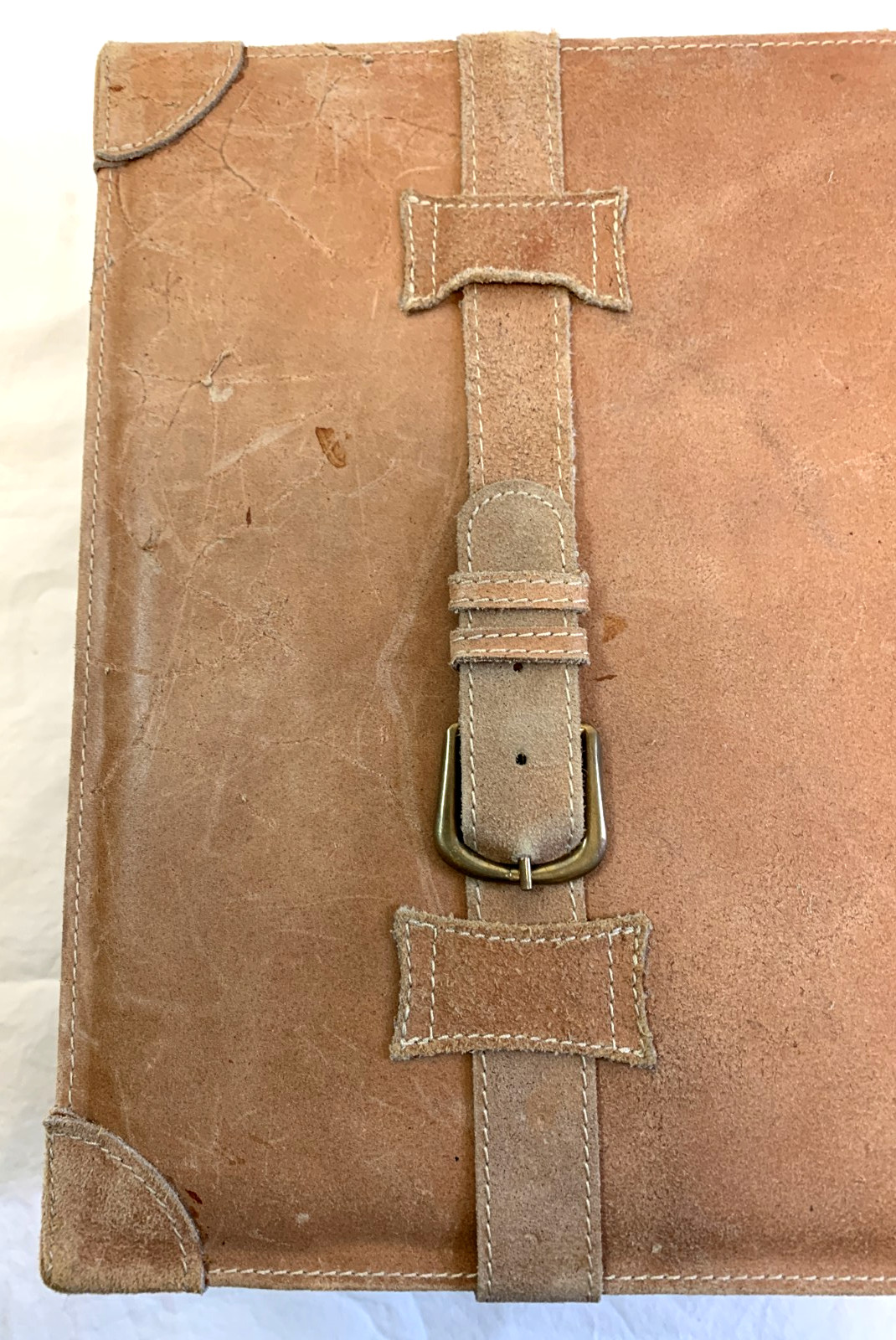 Set 3 Genuine Split Skin Moroccan Suede Leather Belted Suitcases Travel Stickers