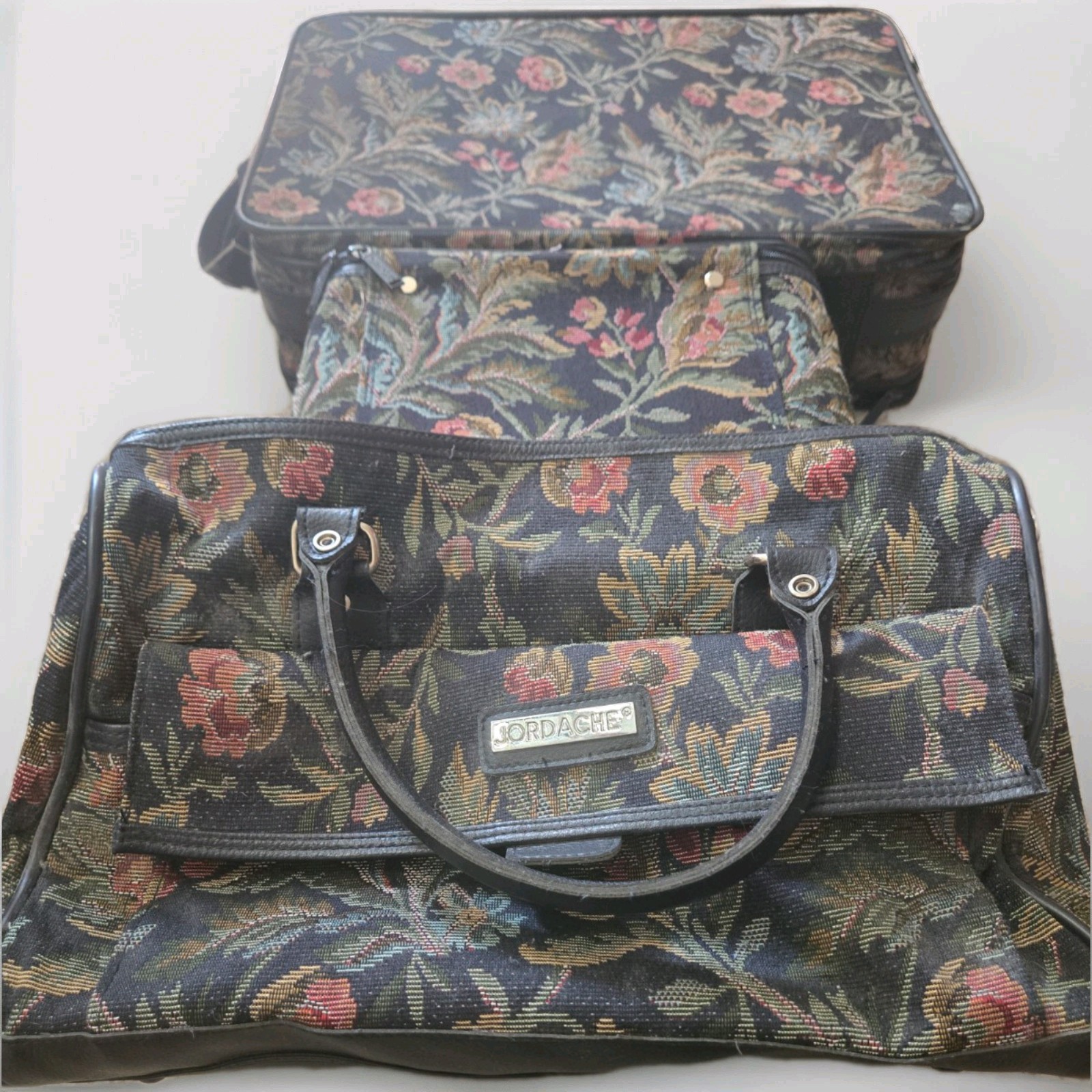 Luggage Jordache 3 Piece Set Gray Floral Travel Bags Vintage 80s Grannycore