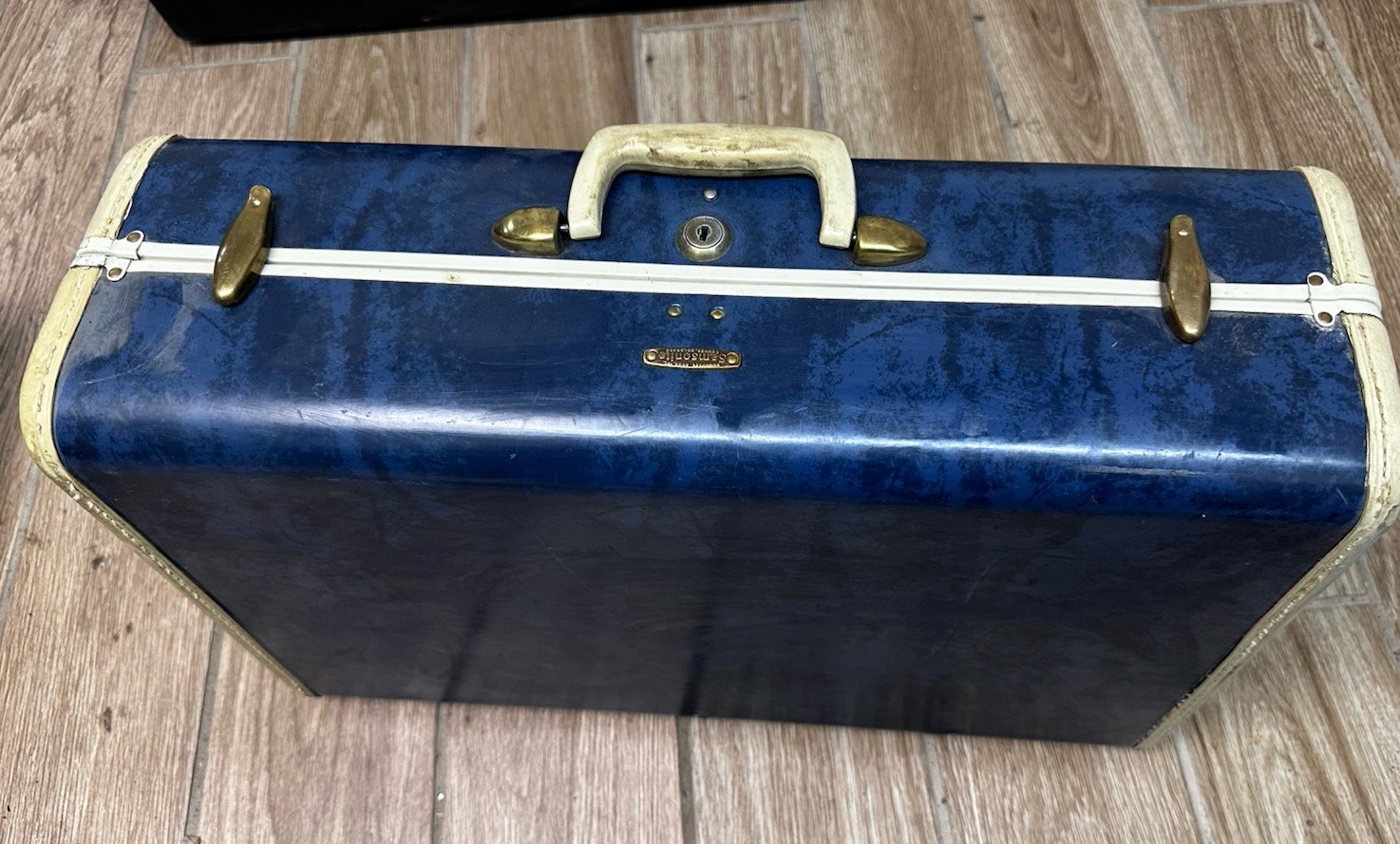 Vintage Samsonite Shwayder Bros Inc Blue Marble Luggage Suitcase Hard Shell