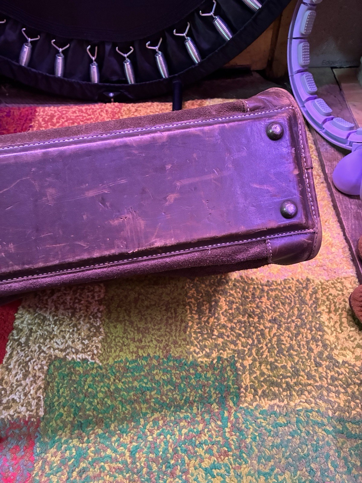 Vintage Brown Leather And Suede Soft Sided Suitcase Brass Hardware