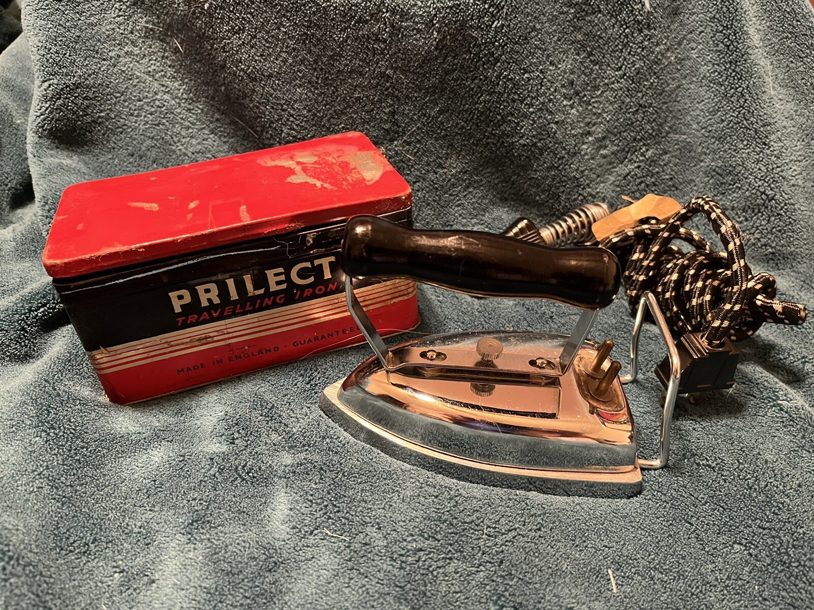 Vintage Prilect Traveling Iron & Metal Carry Case
