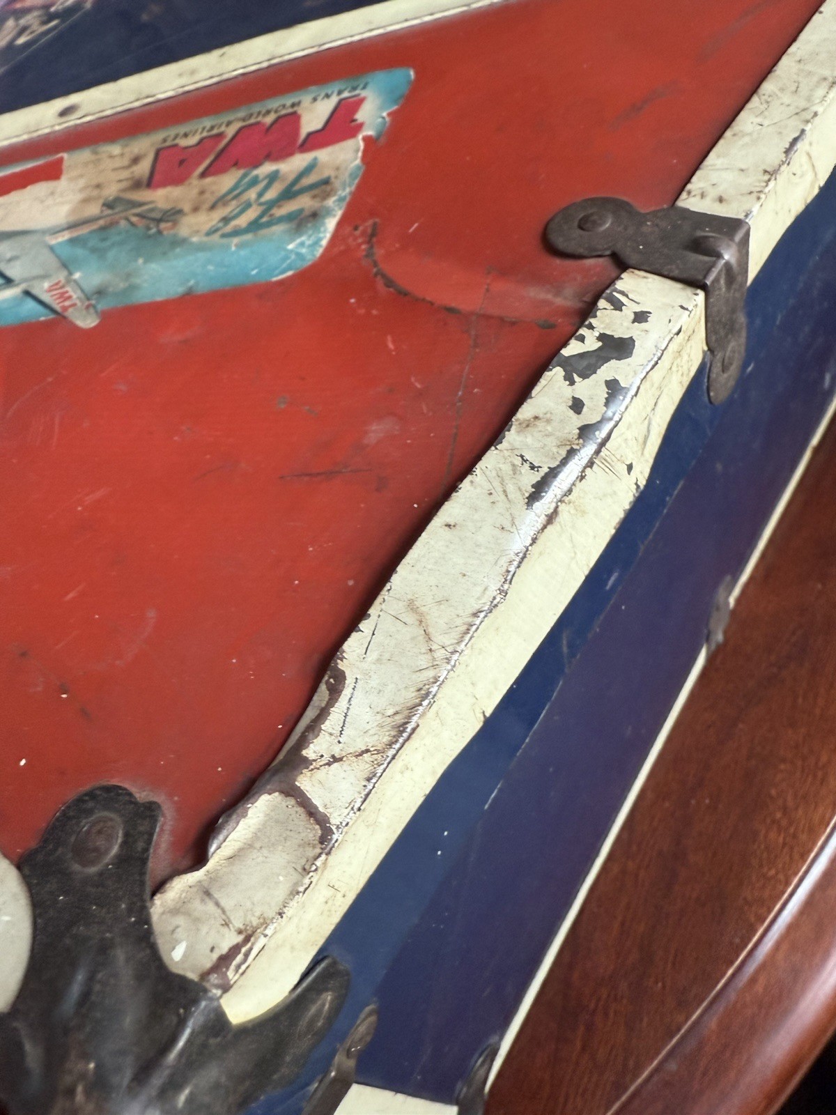 Rare Vintage Red White Blue Metal Roller skate Case Travel Case Storage Case